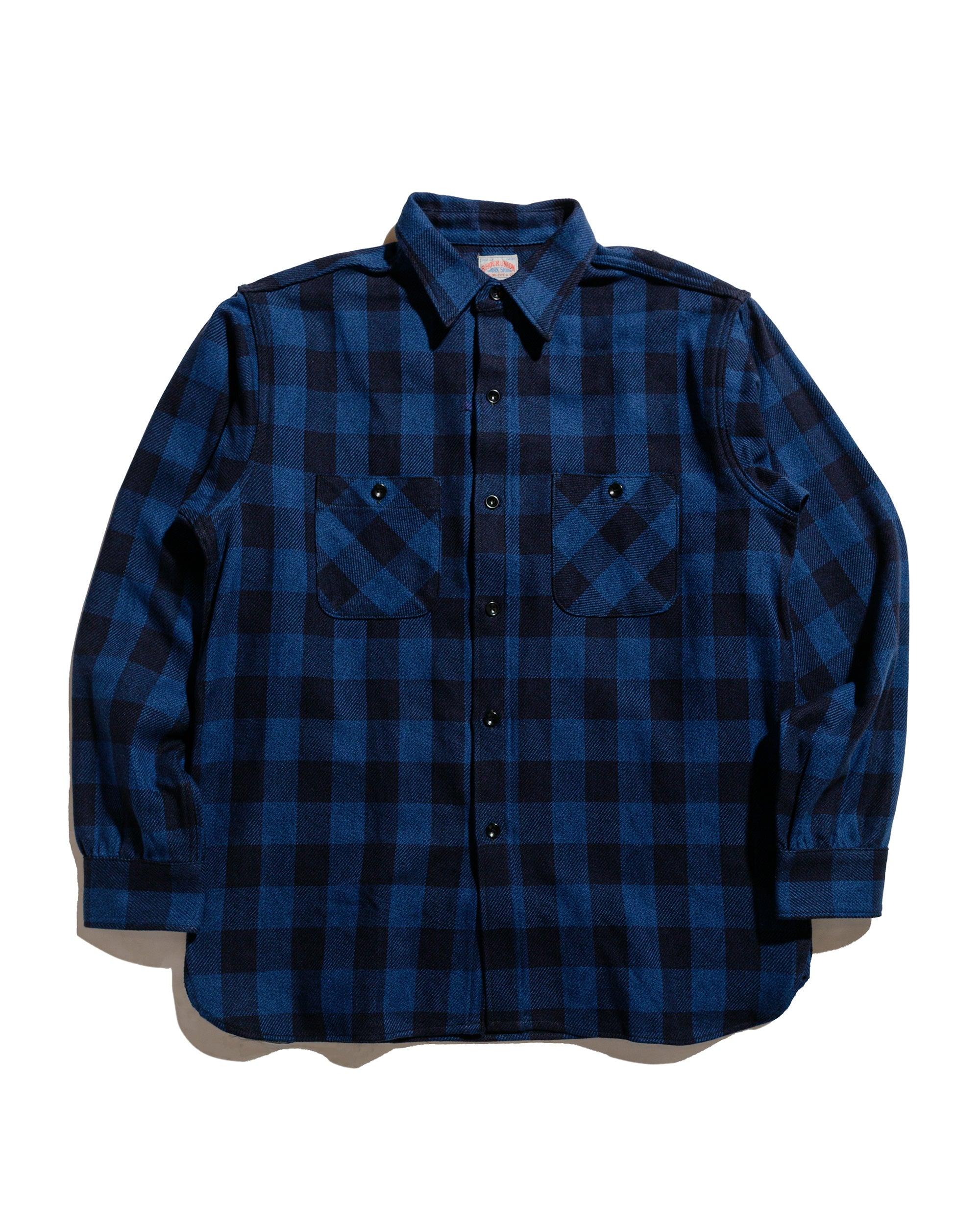MS24102 8HU Twisted-Yarn Buffalo Check Flannel Shirt Blue/Black