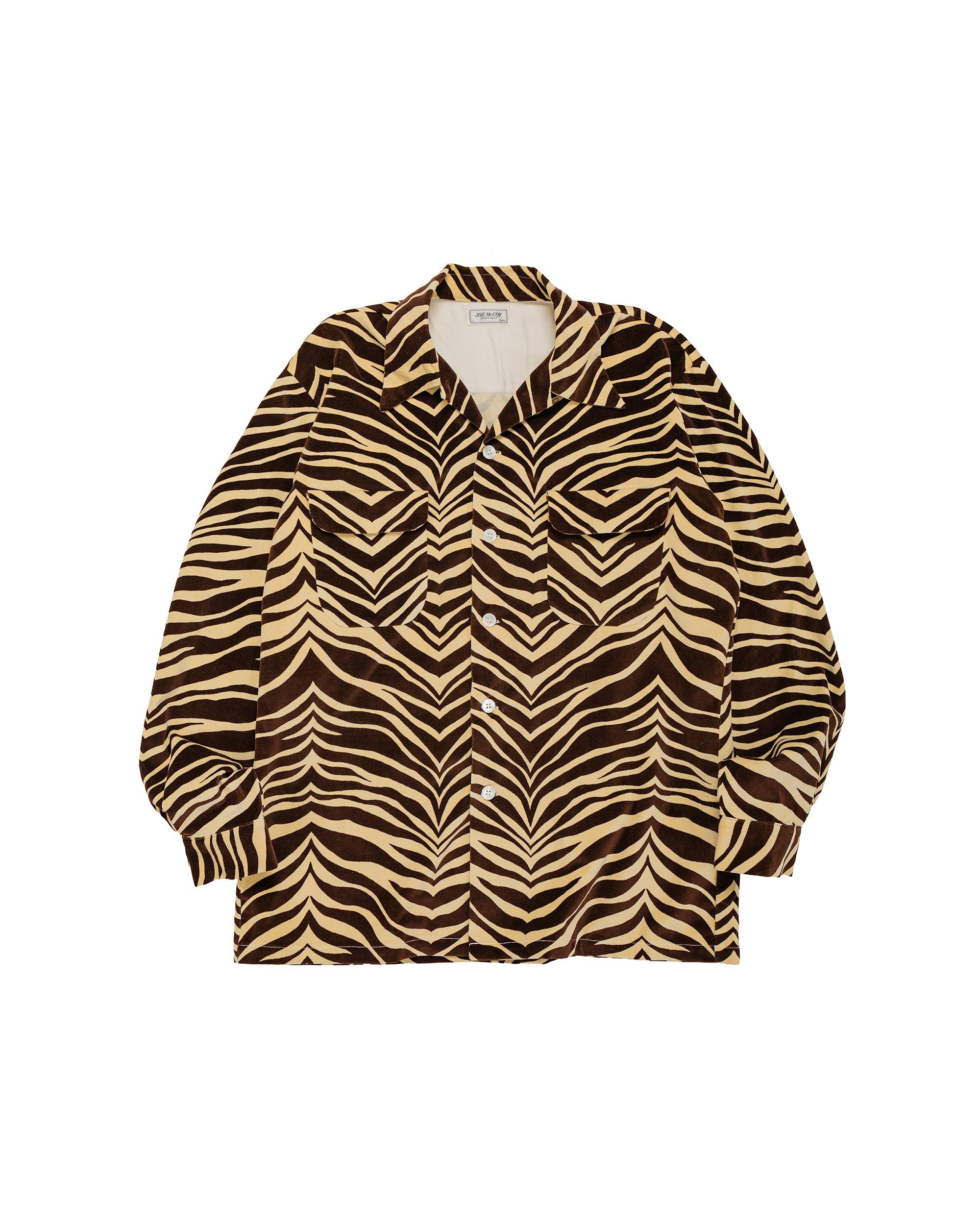 MS25108 Printed Velour Open-Collar Shirt Zebra Print