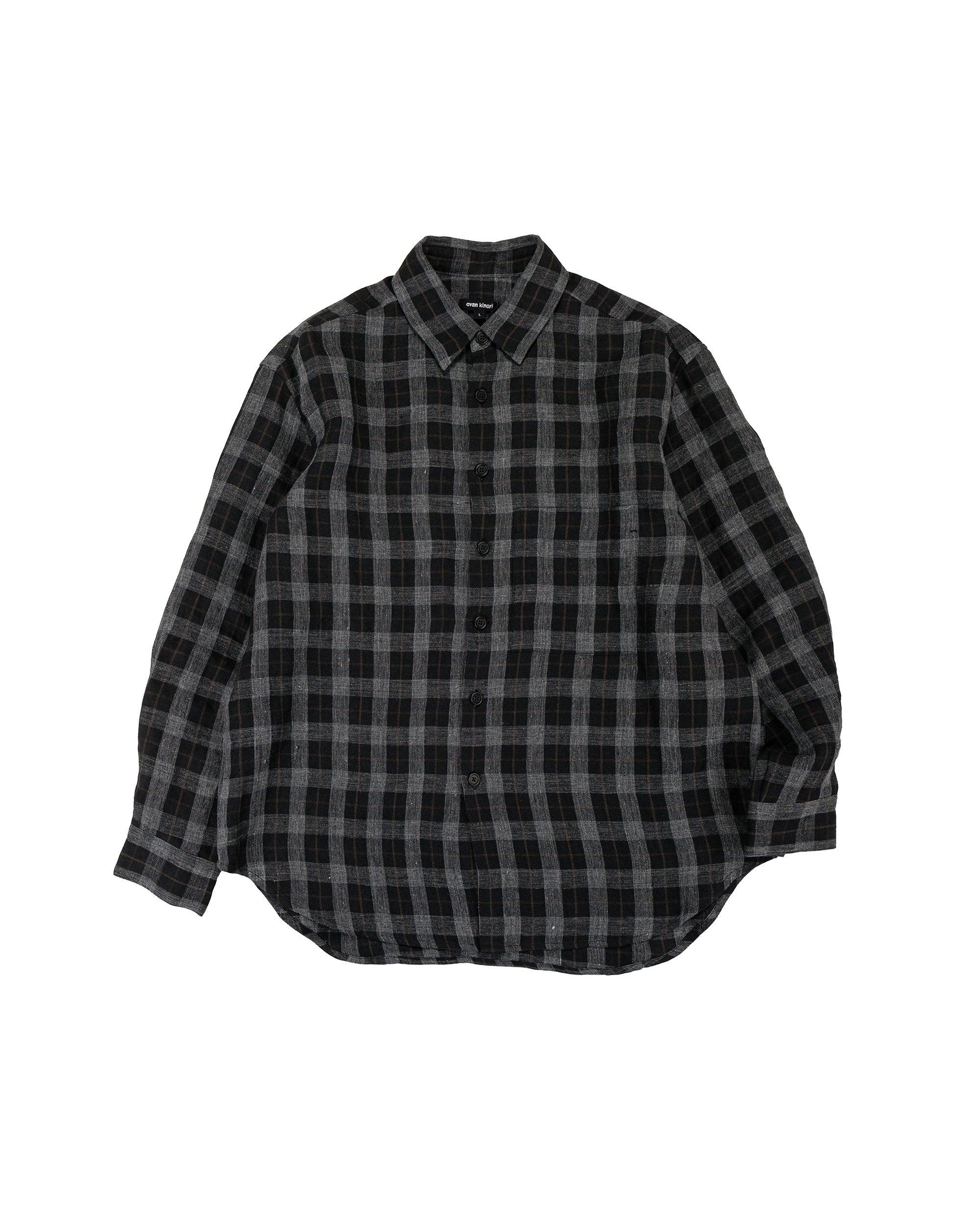 Big Shirt Two Yarn Dye Linen Check Charcoal/Brown/Black