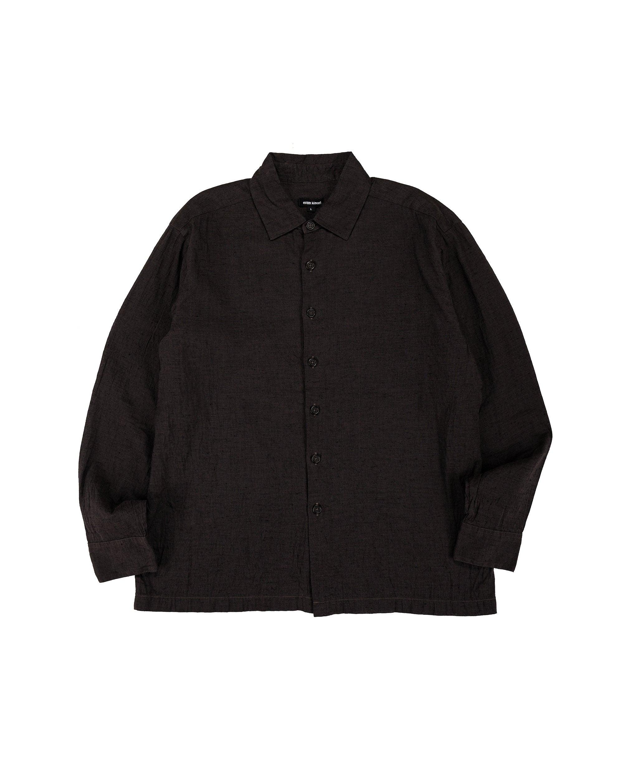 Flat Hem Shirt Linen/Cotton Summercloth Brown/Navy