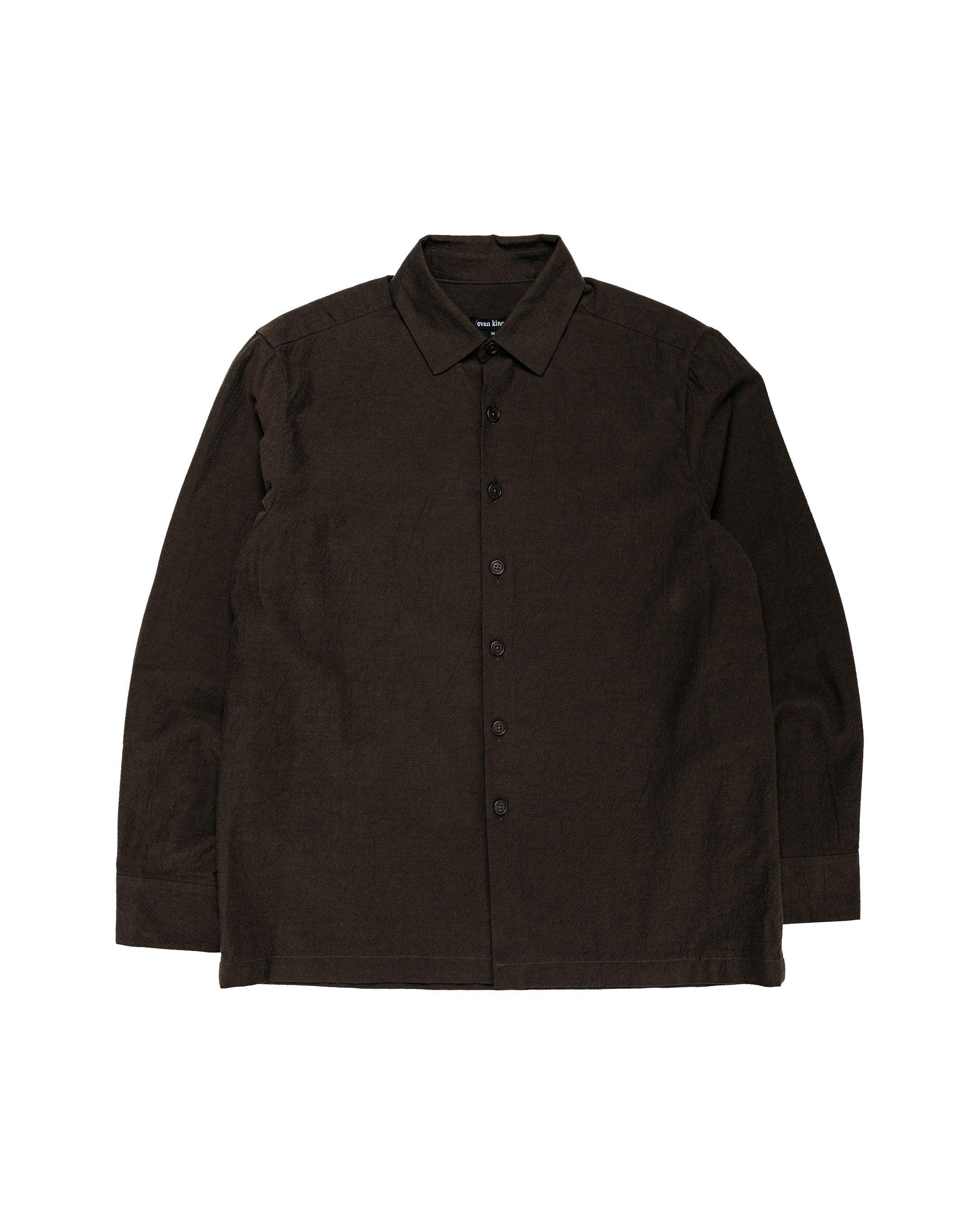Flat Hem Shirt Yarn Dyed Cotton Yak Brown/Black
