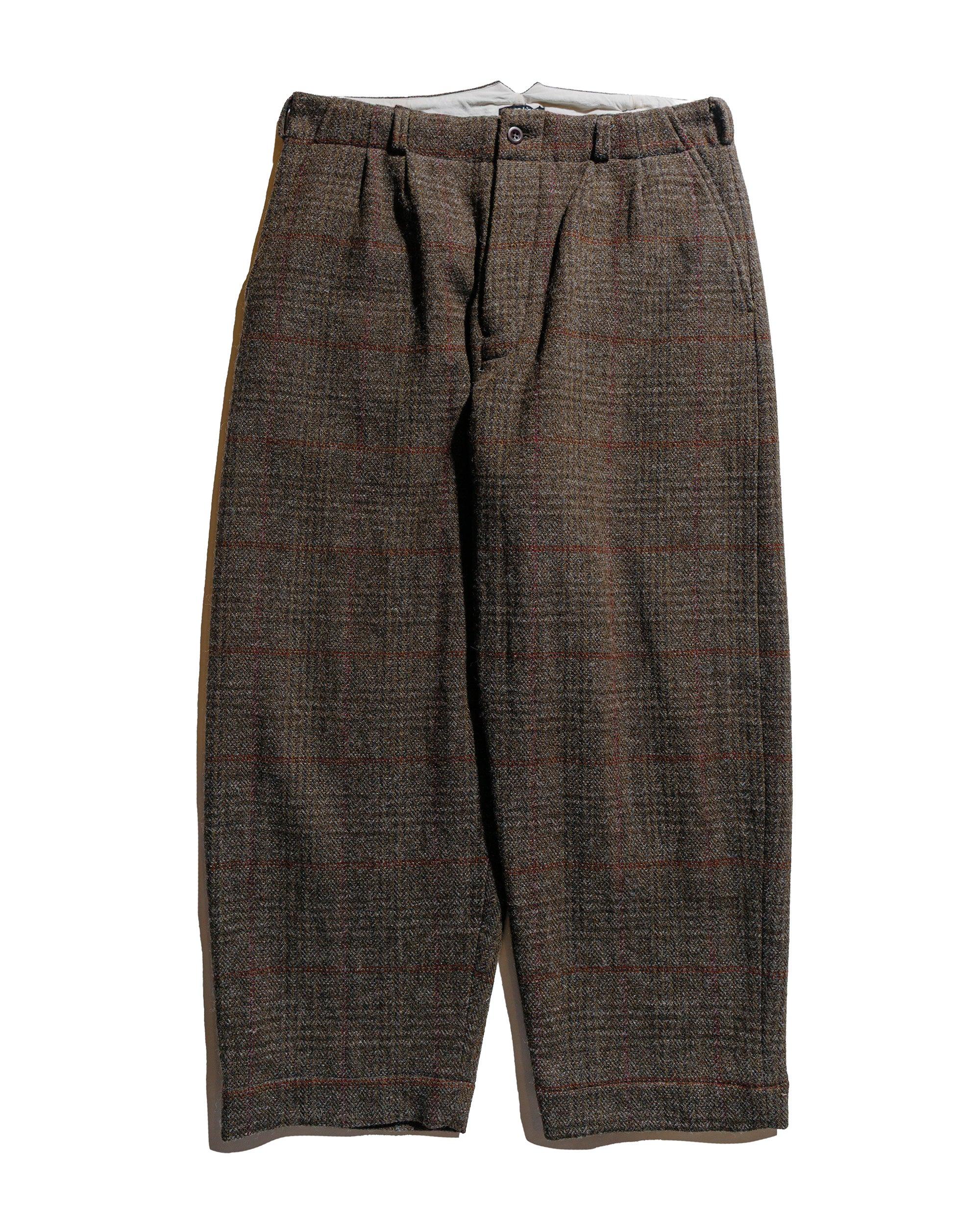 Two Pleat Pant Wool Herringbone Check Dark Olive/Charcoal