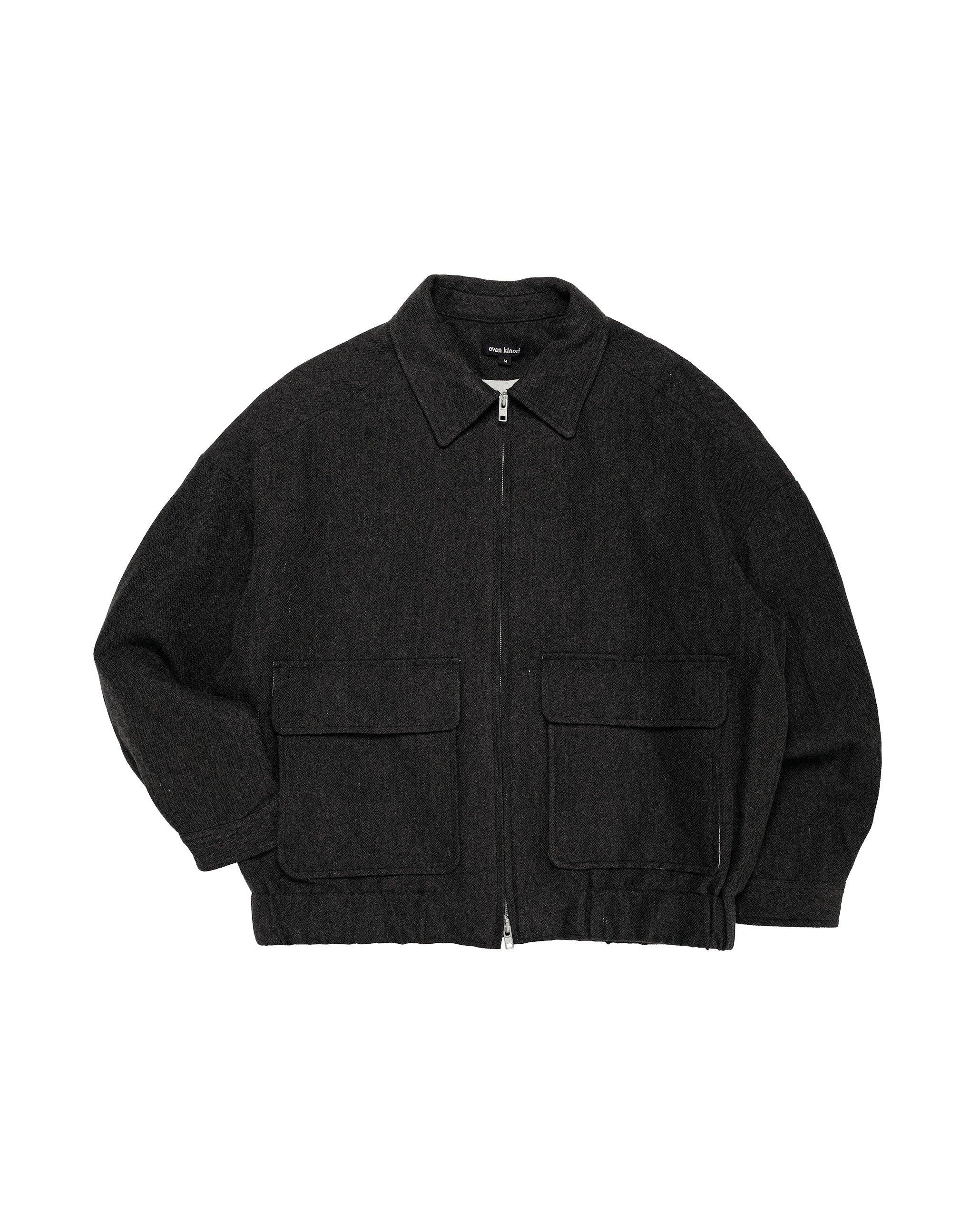 Zip Jacket Two Wool Linen Herringbone Black/Brown