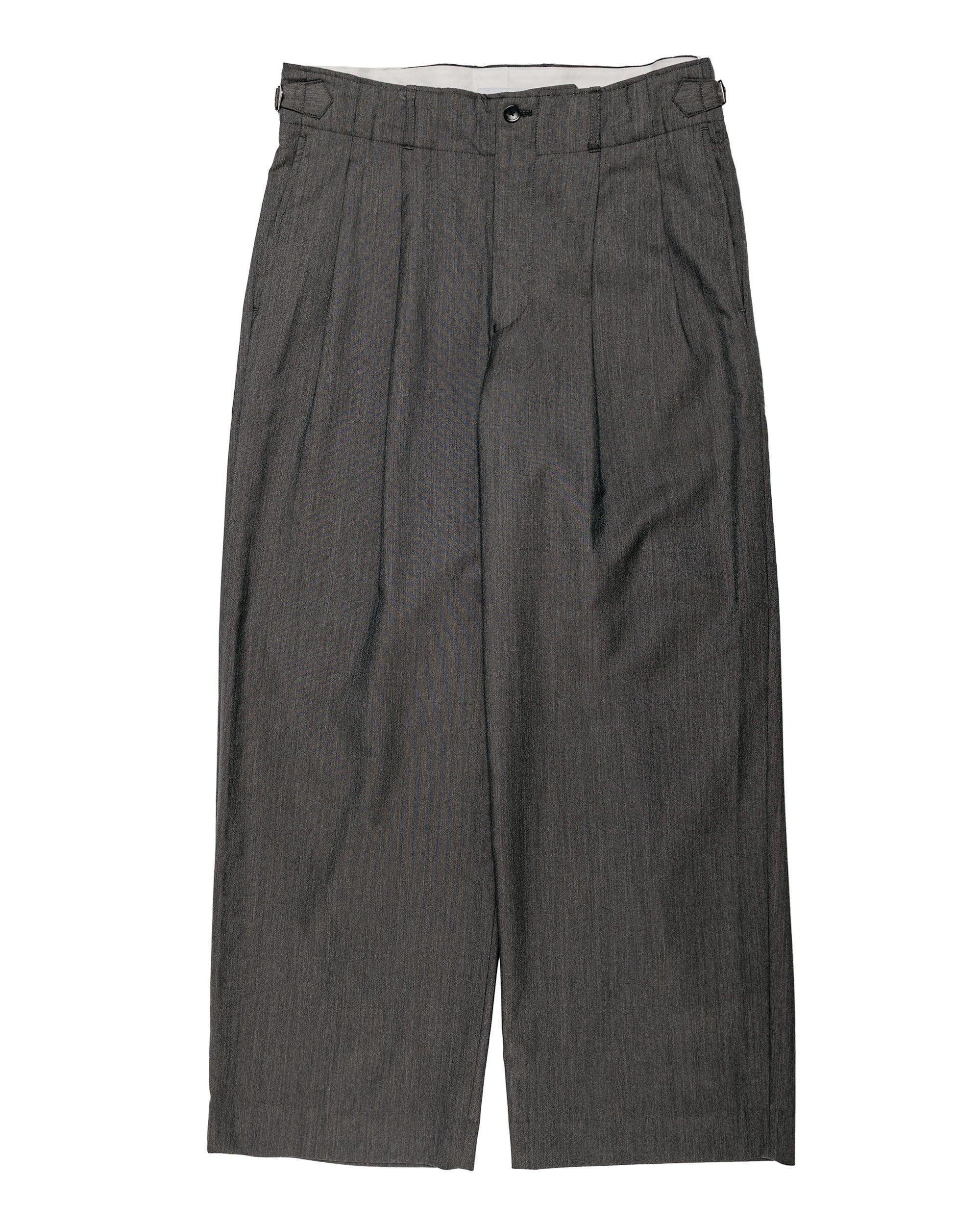 marka 2/60 Wool Gabardine Double Pleated Military Trouser Brown Gray