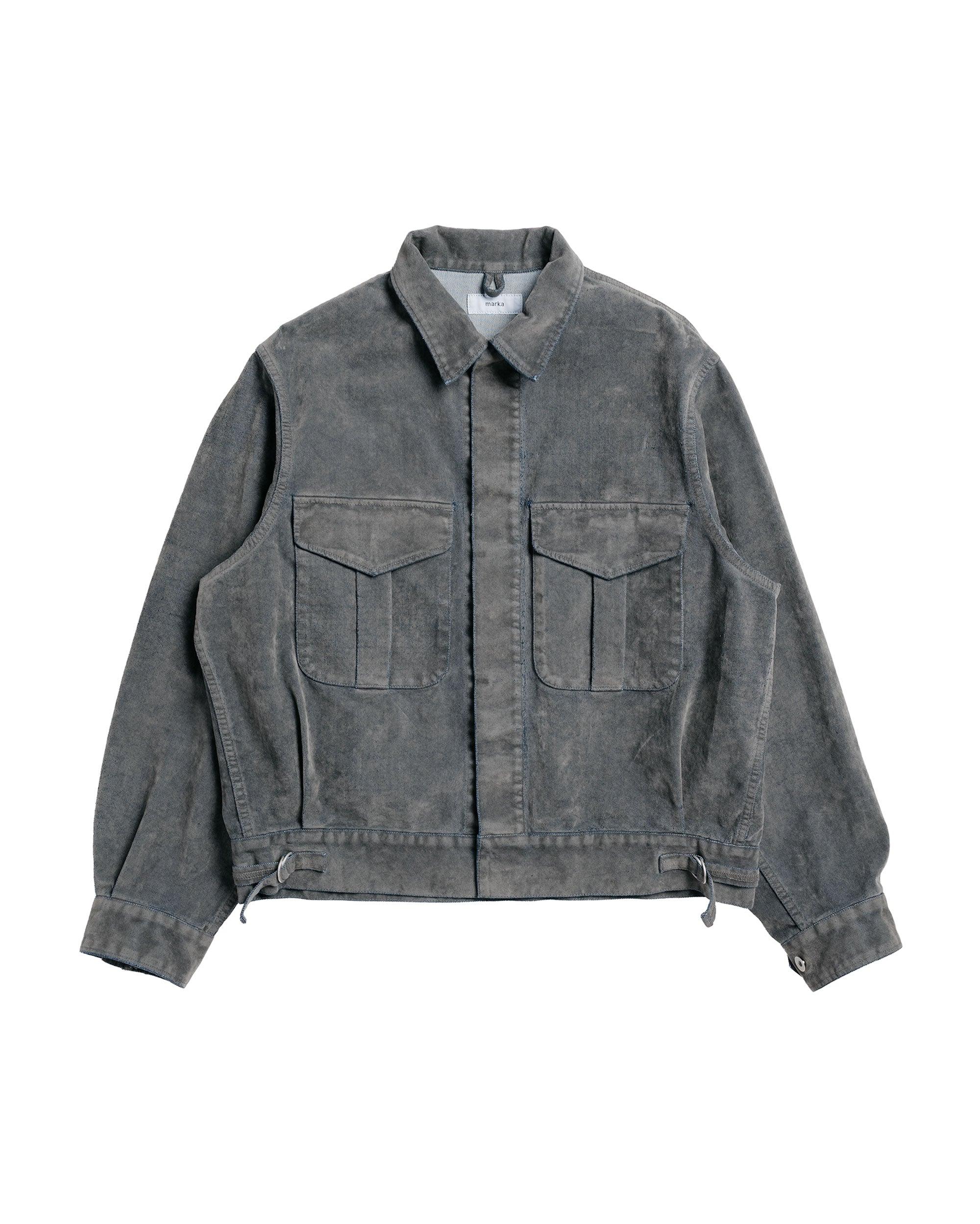 marka Canadian Military Jacket Velvet-Flocked Organic Cotton Denim Gray