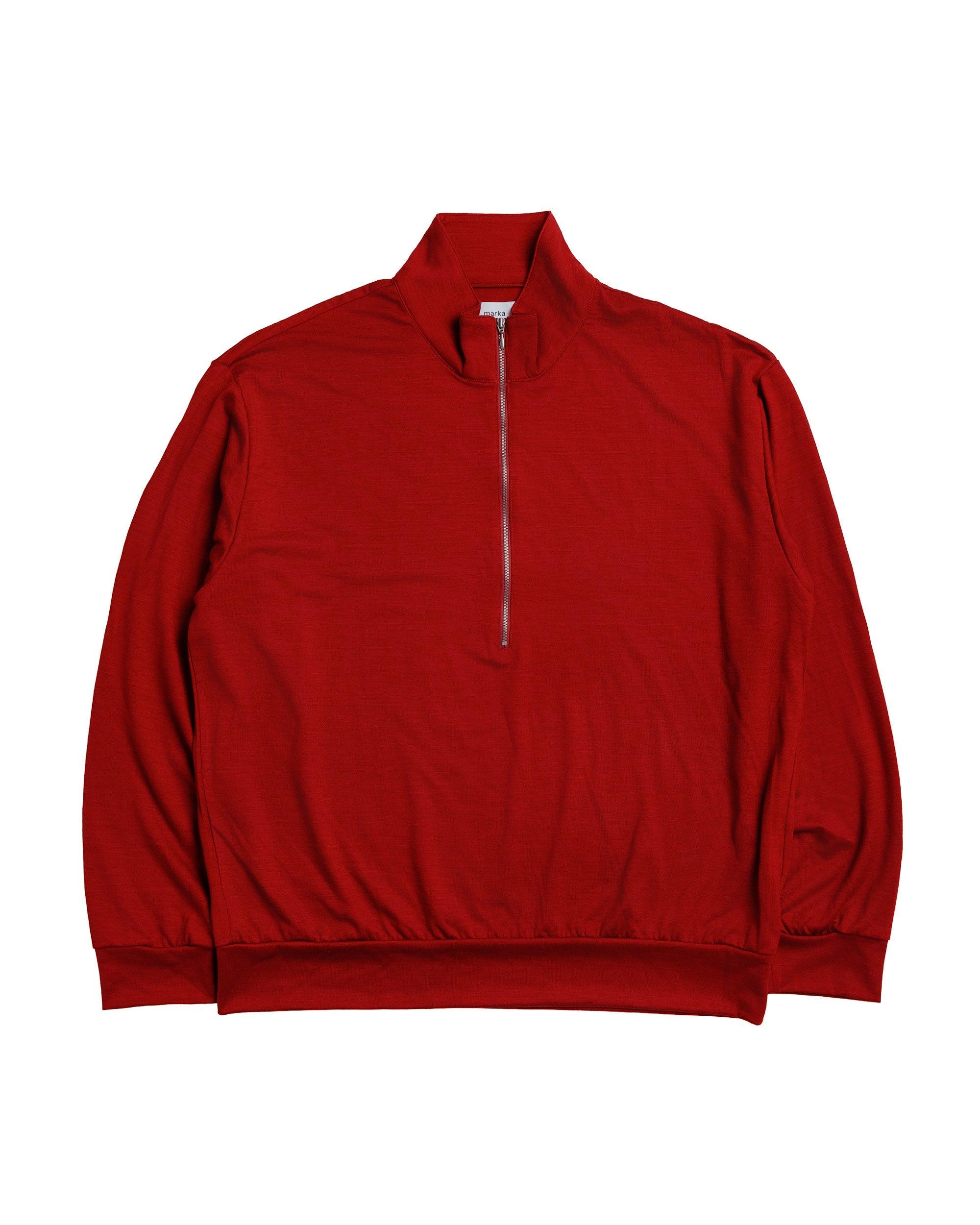 marka Half-Zip Stand Collar Super 100's Washable Wool Jersey Red