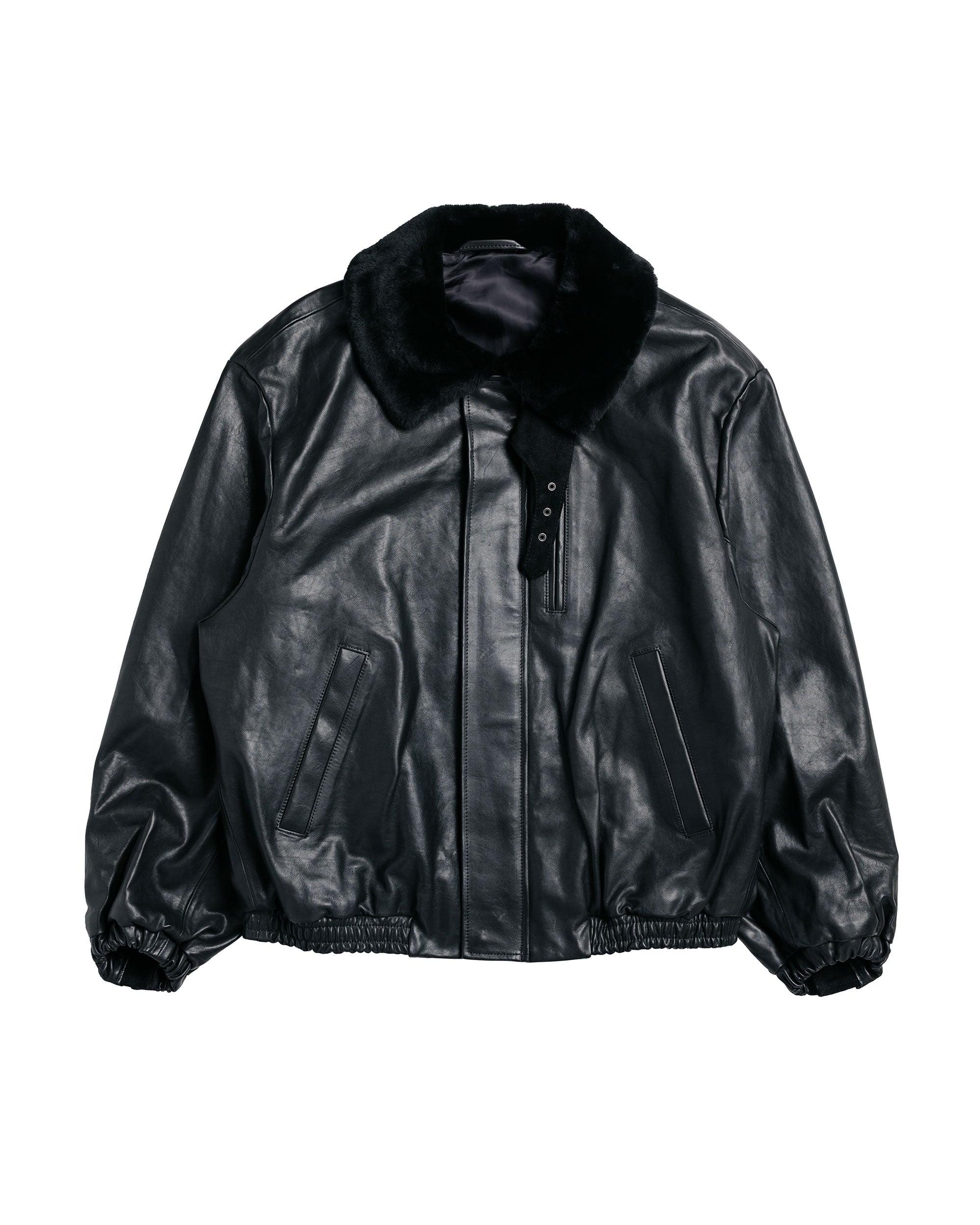 Mouton Collar Calf Zip Jacket Black