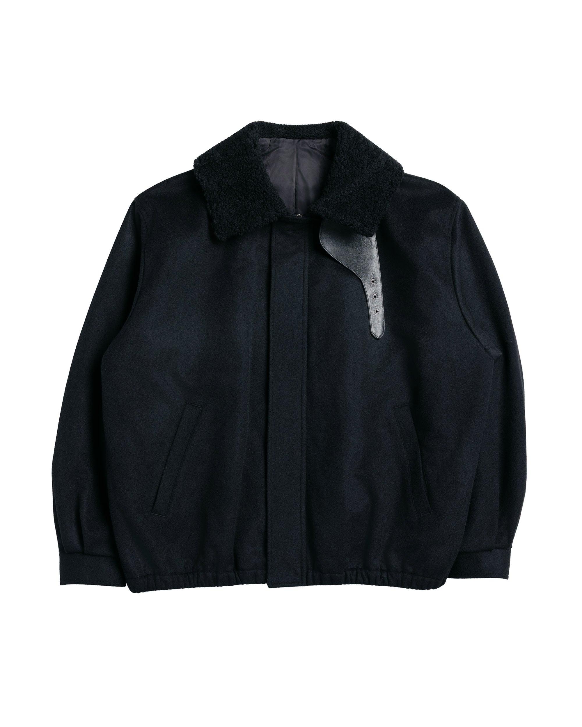 Mouton Collar Wool Cashmere Padded Jacket Black