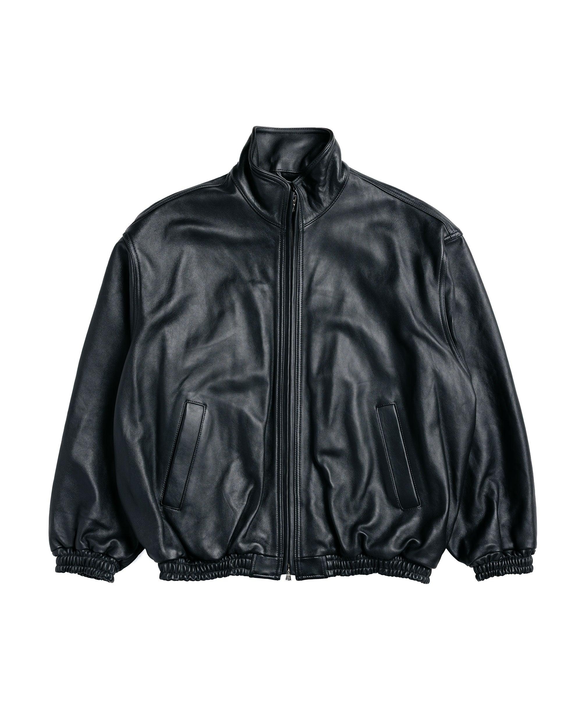 Sheep Leather Stand Collar Jacket Black