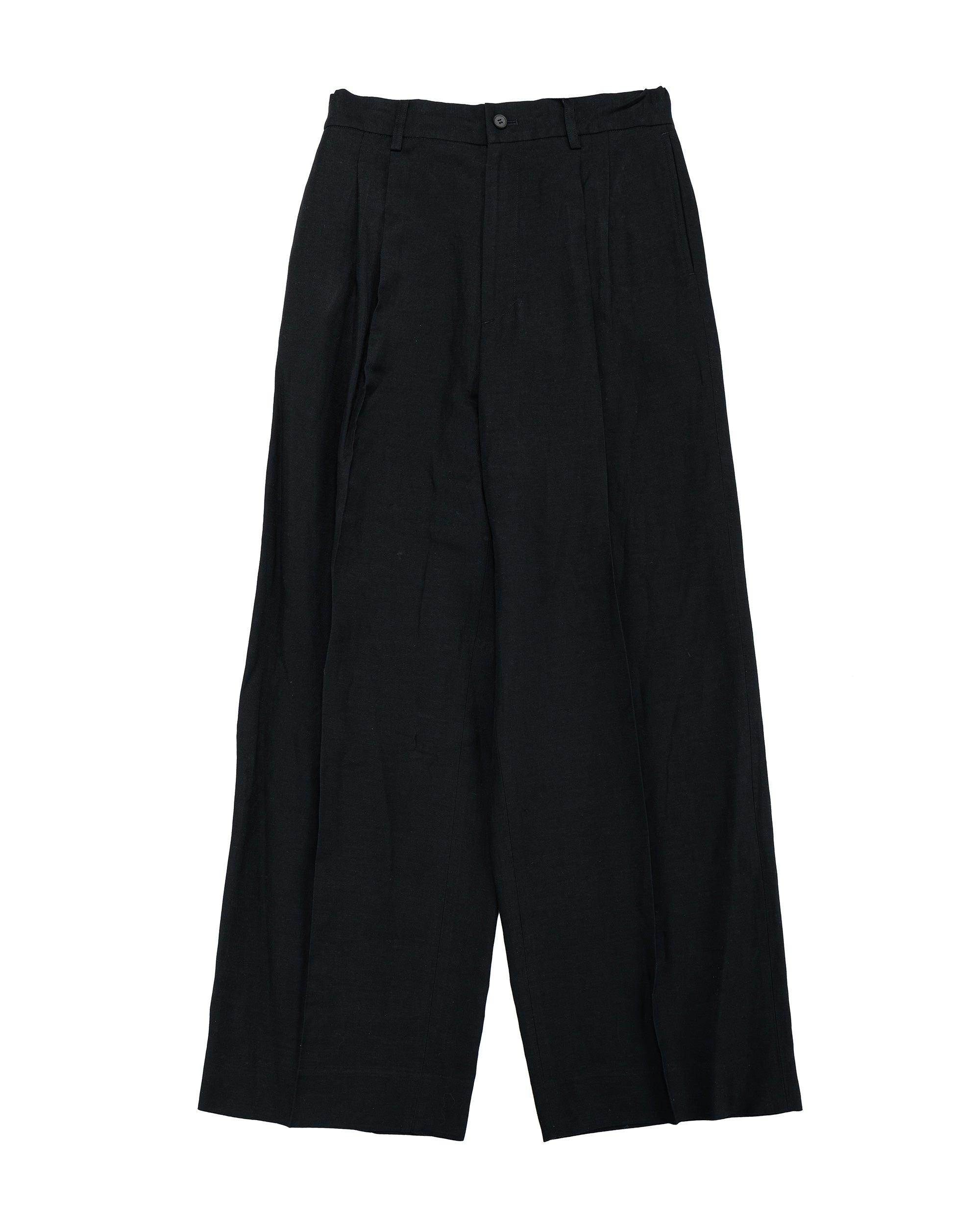 Viscose/Linen/Rayon Twill Easy Long Wide Trousers Black