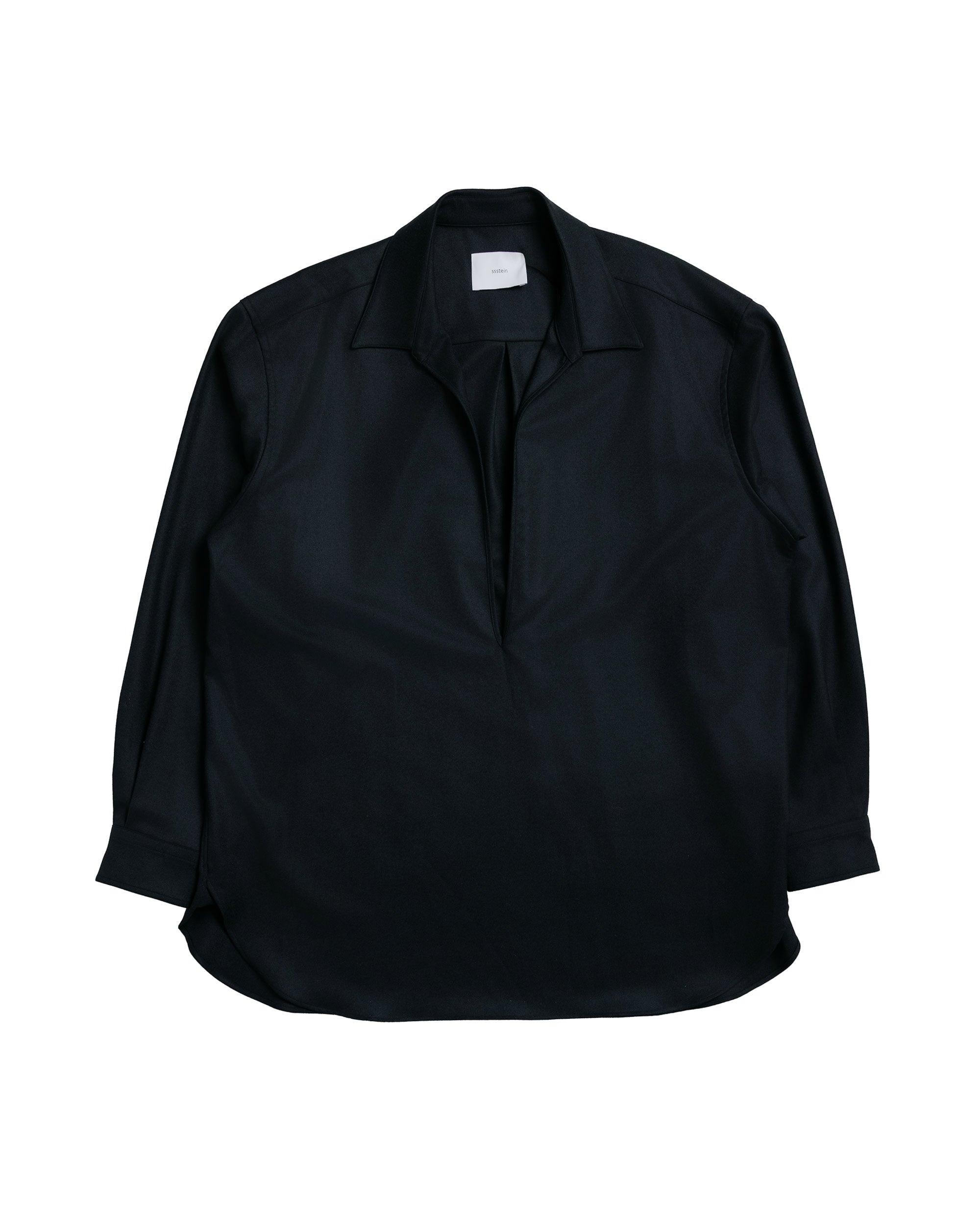 Wool Flannel Oversized Skipper Shirt Black