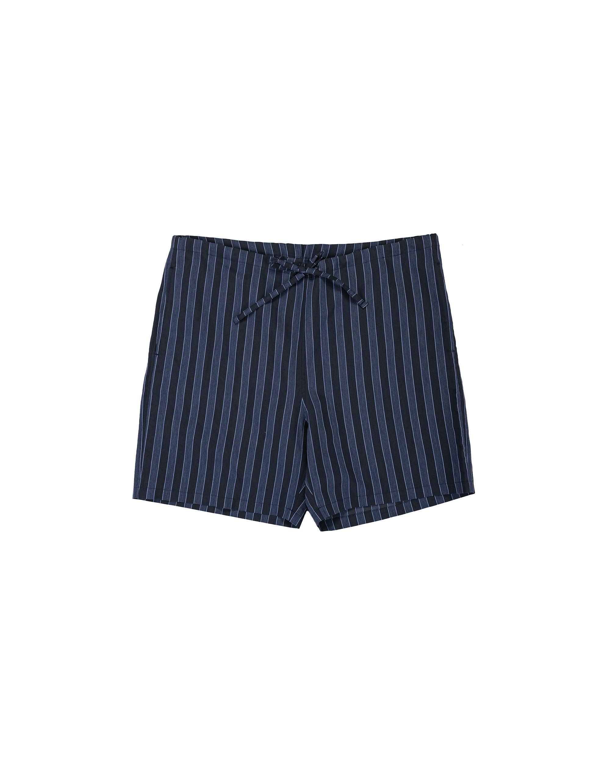Drawstring Shorts Bold Stripe Viscose/Polyester Cloth Navy
