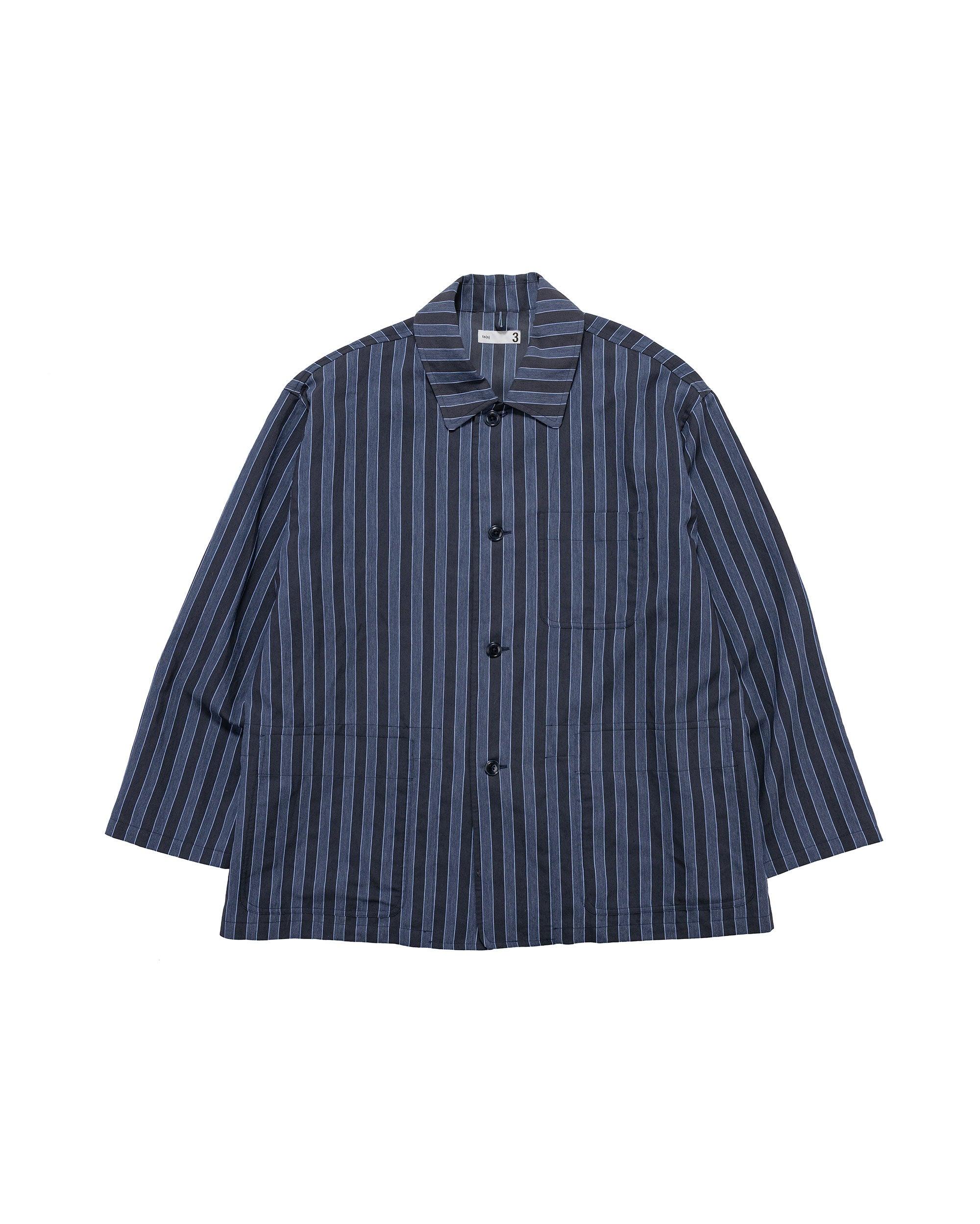 Jacket Shirt Bold Stripe Viscose/Polyester Cloth Navy