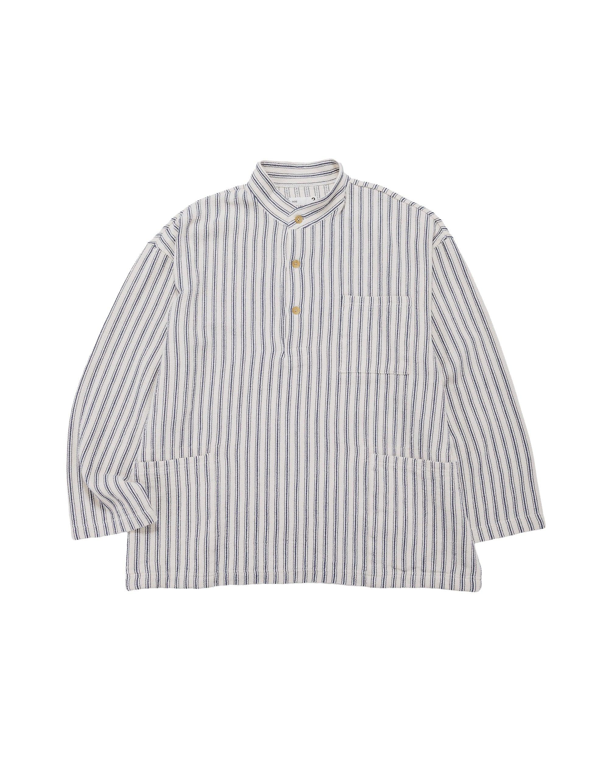 Pullover Work Shirt Jacket Rustic Stripe Cotton Mesh Cloth Navy