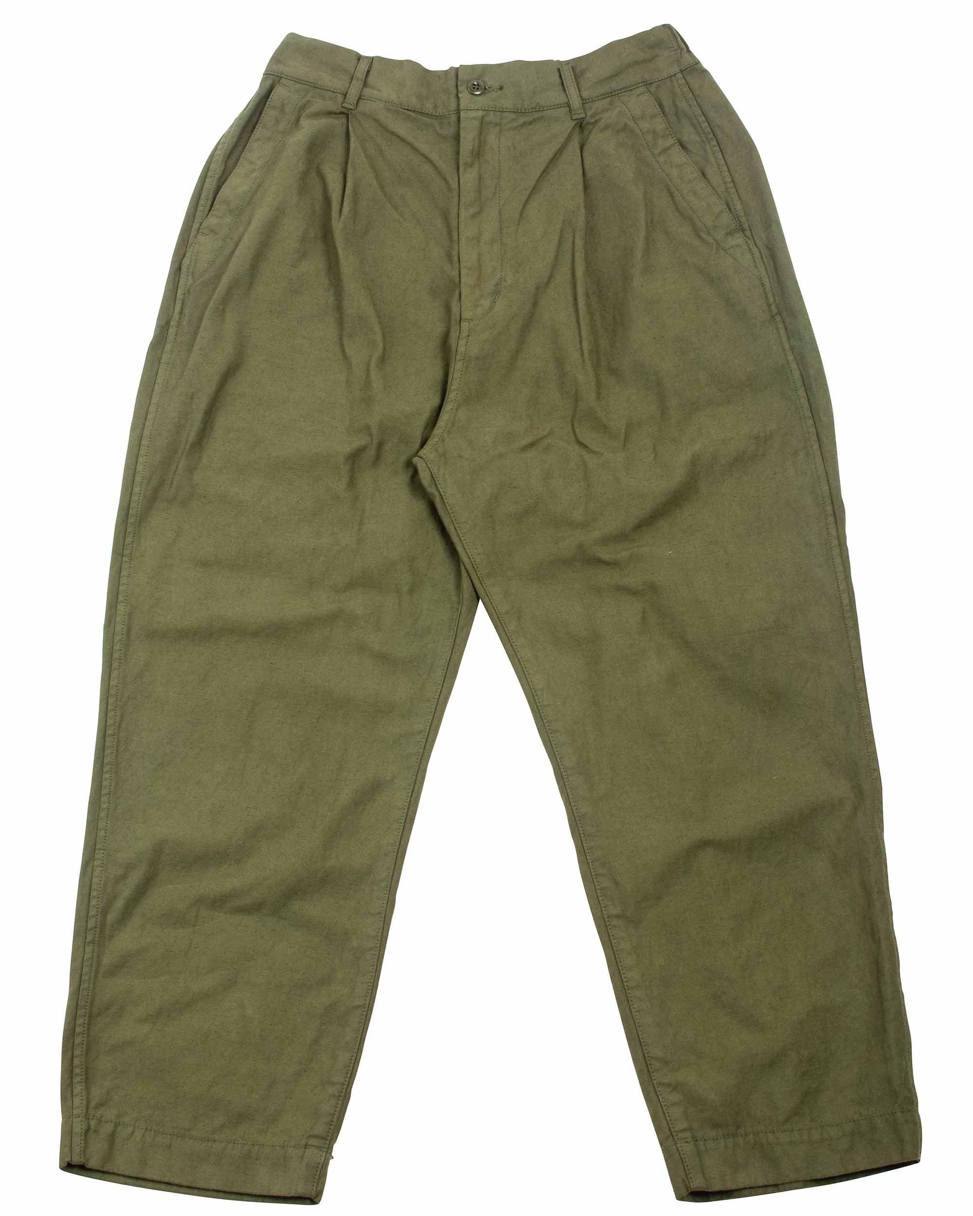 9/10 Length One-Tuck Wide Pants Olive Cotton/Linen Back Satin