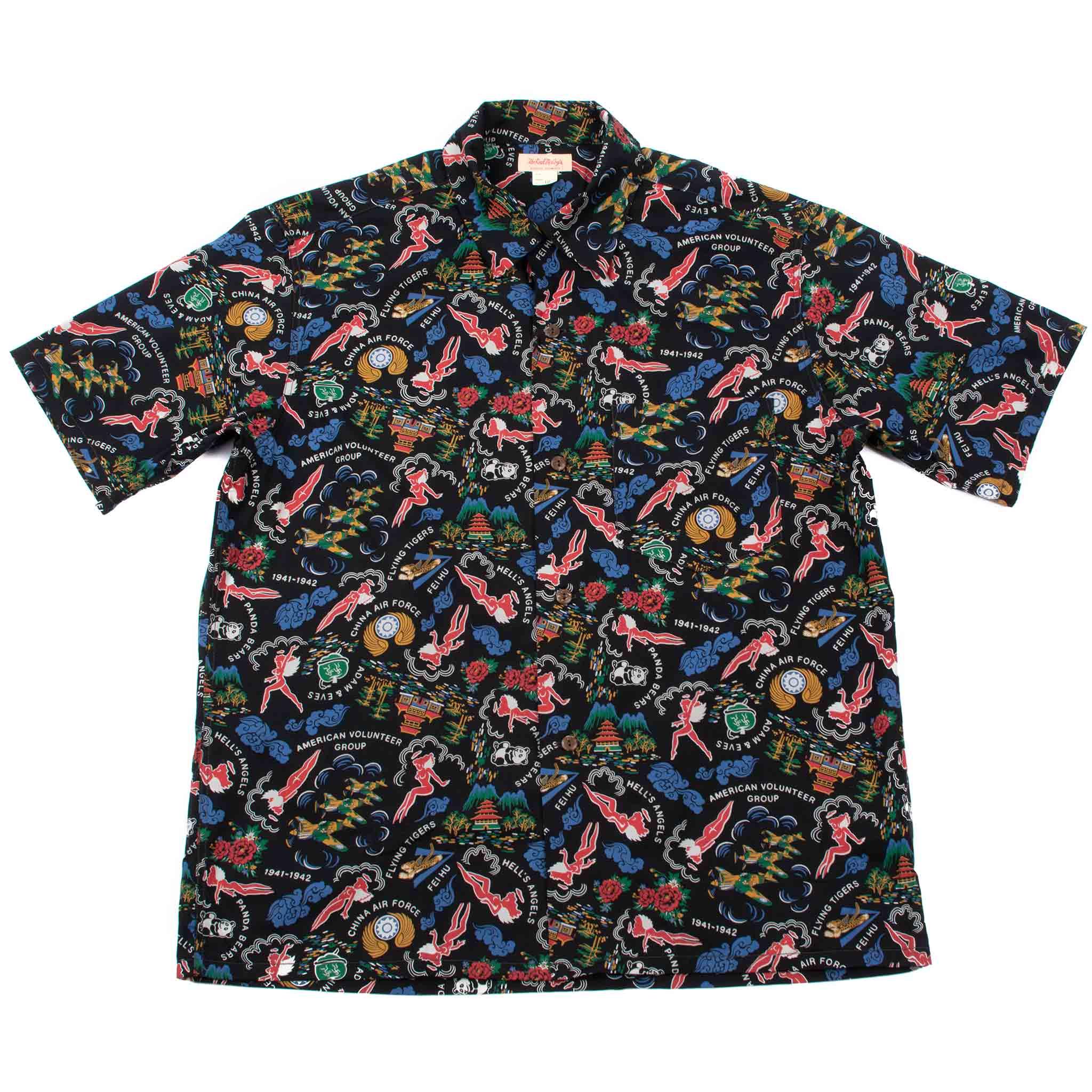 MS21002 Cotton Hawaiian Shirt / Flying Tigers Black