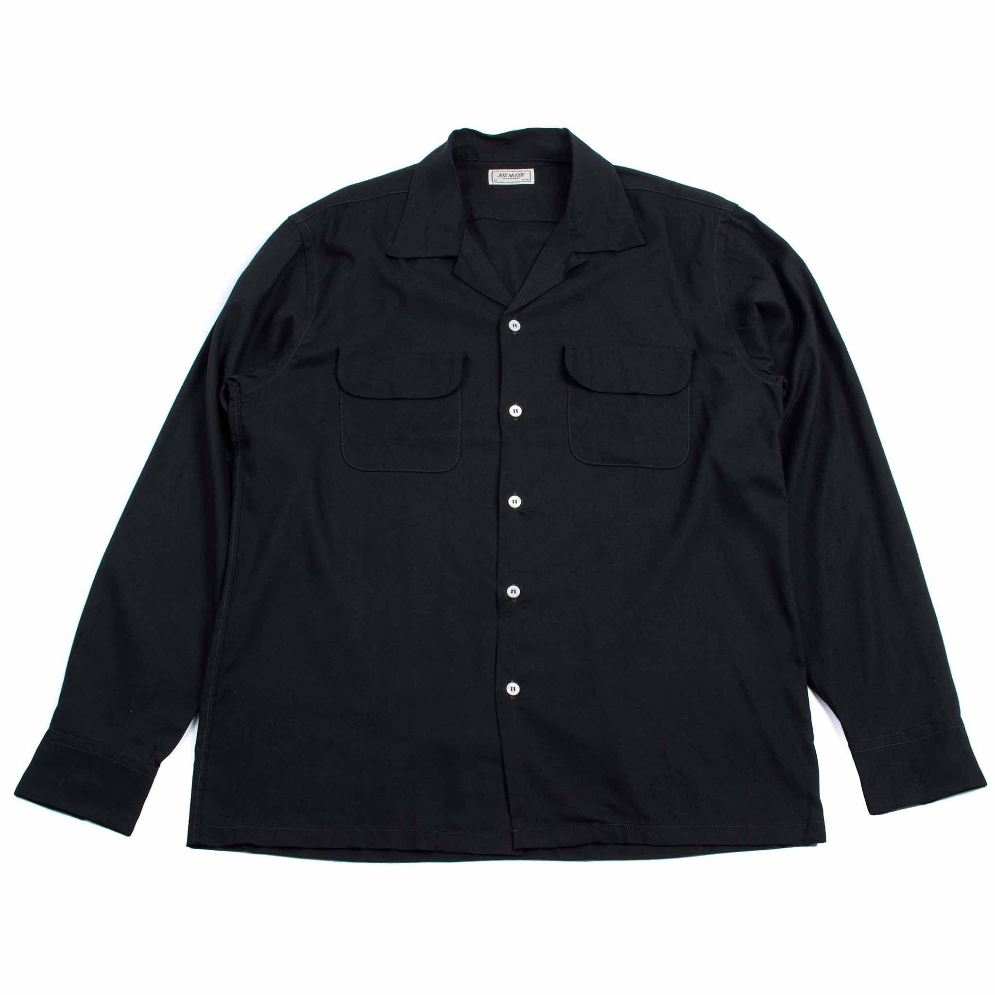 MS21009 Open Collar Rayon Shirt Black
