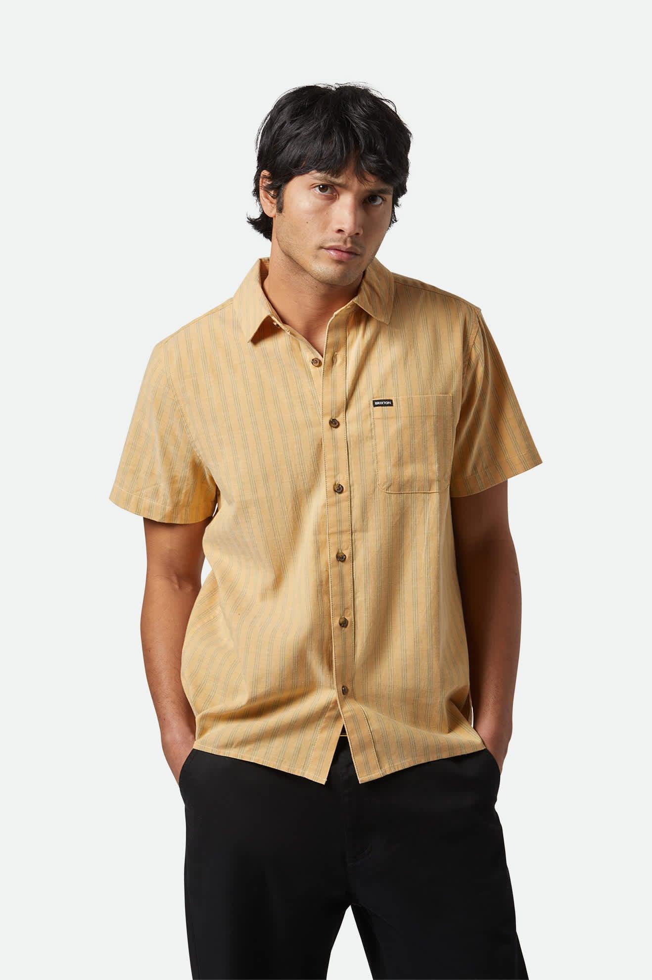 Men's Cru Oxford Strip S/S - Curry/ Ivy Green 01442
