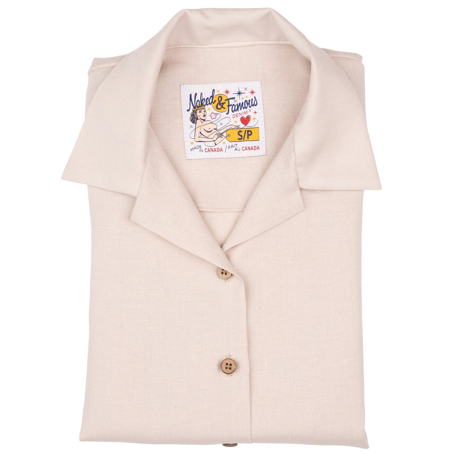 French Linen Fine Canvas - Ecru (Women's Camp Collar Shirt)