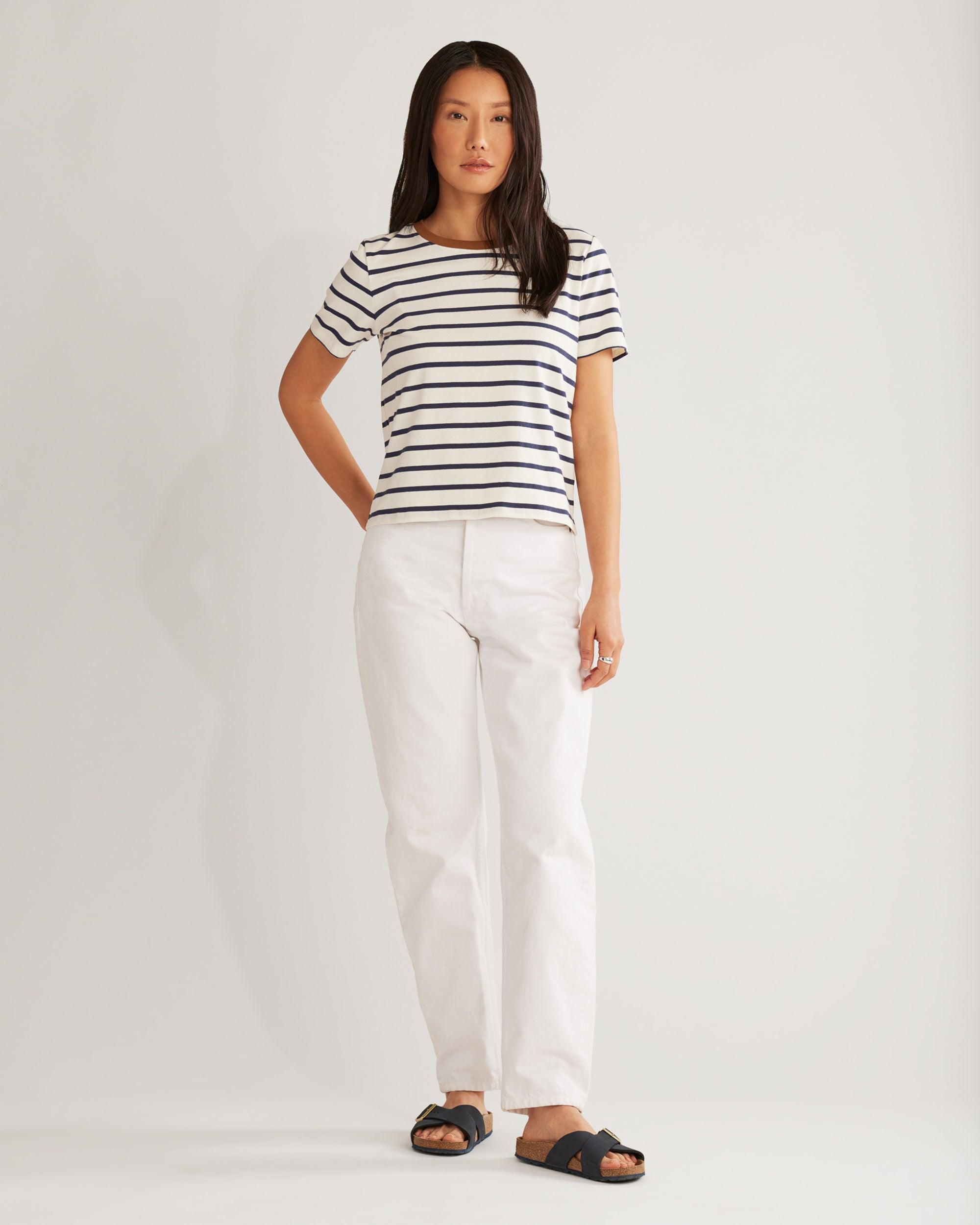 Women's Sandy Deschutes Stripe Tee Antique White/Navy