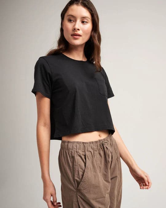 Women's Pima Boxy Crop Tee - Black