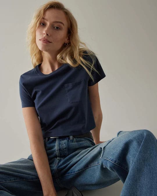 Women's Pima Boxy Crop Tee - Blue Nights