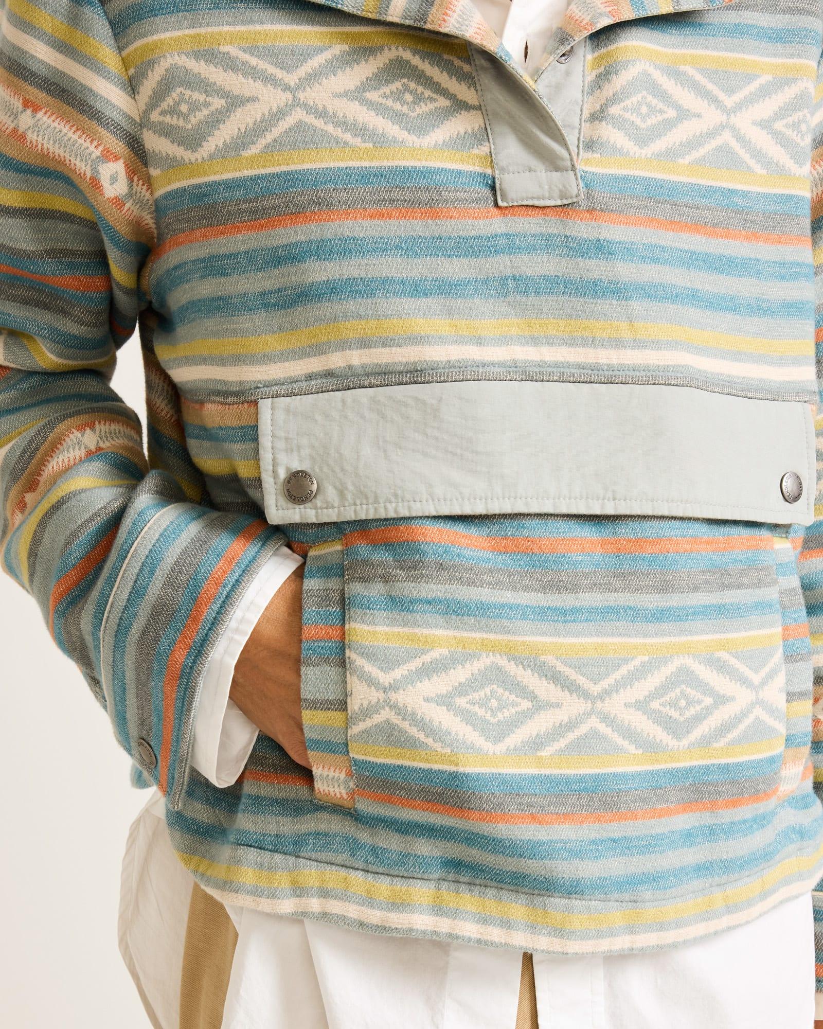 Women's Doublesoft Half-Snap Pullover Teal Multi Stripe - TM647-84013