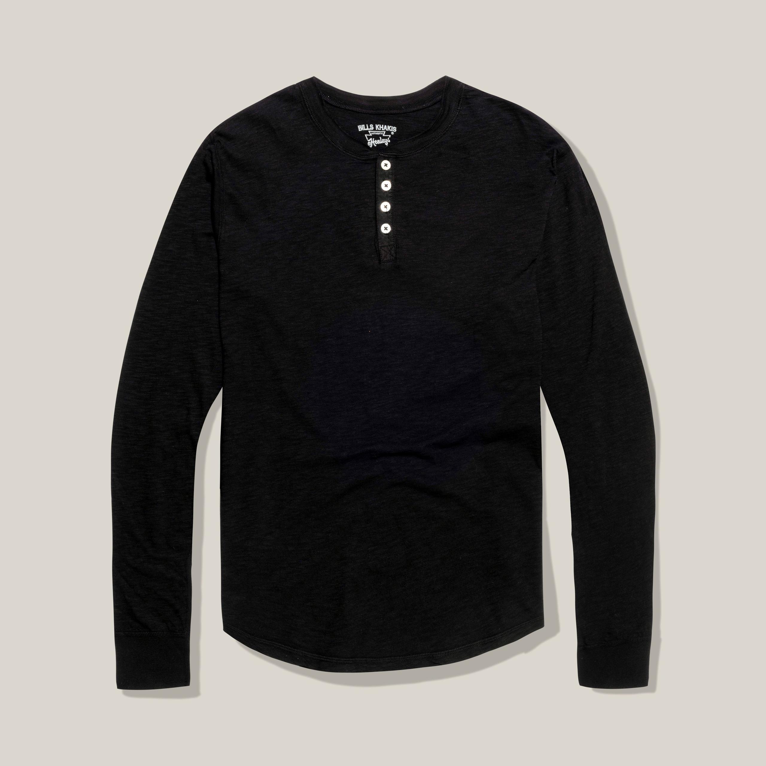 Lightweight Slub Cotton Henley – Standard Fit –Black