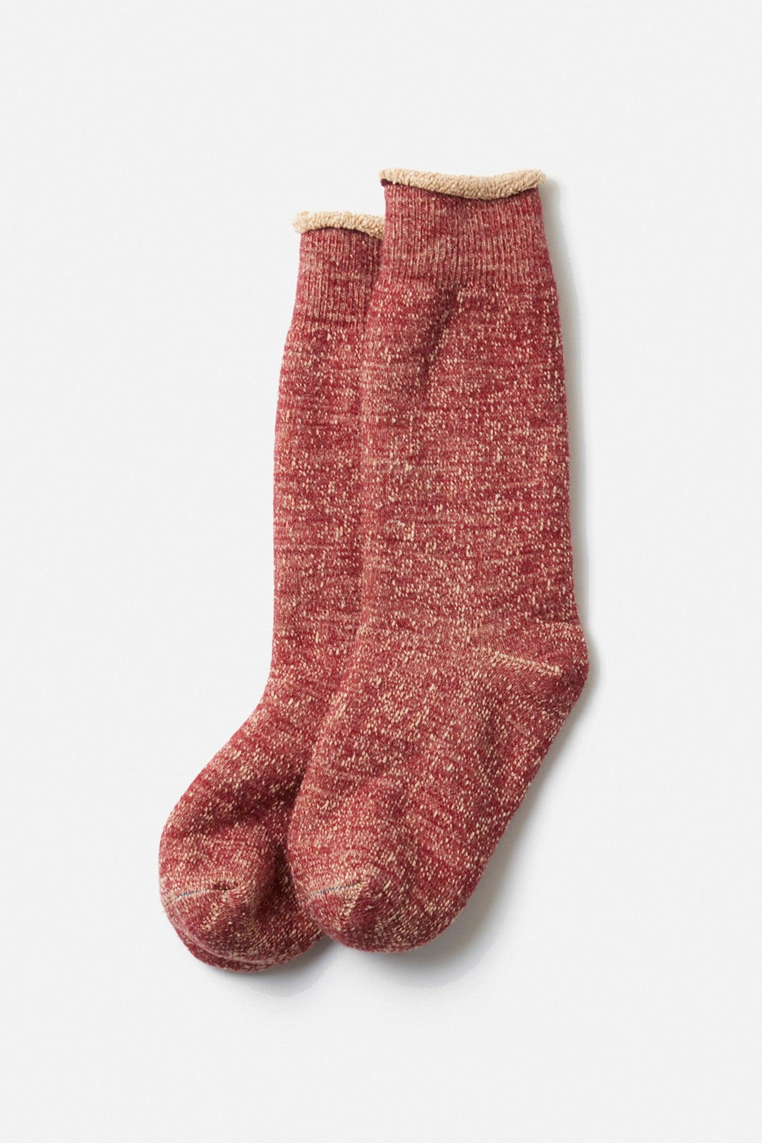 Double Face Crew Socks / Dark Red Brown
