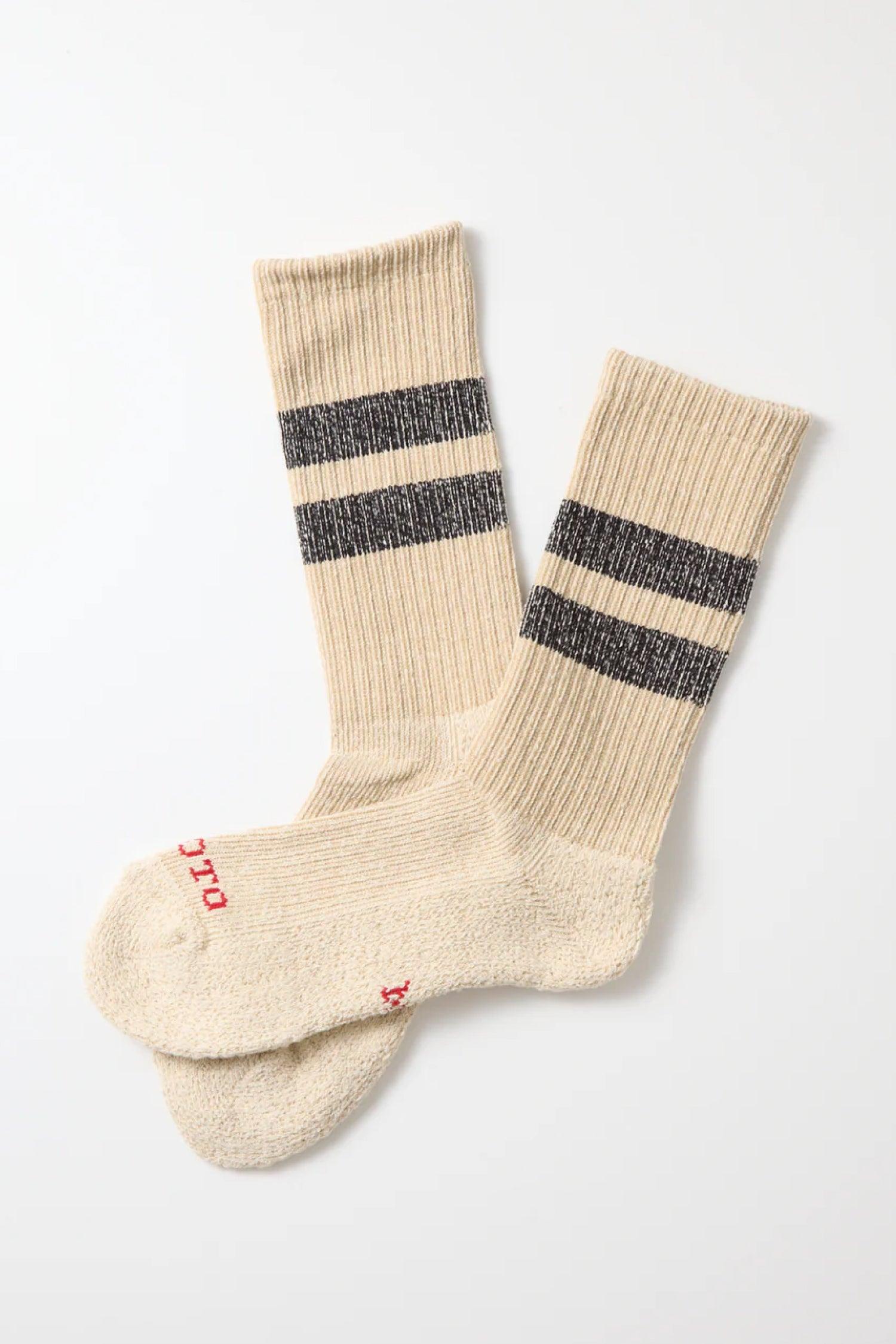 Pile Stripe Marl Socks / Beige Black