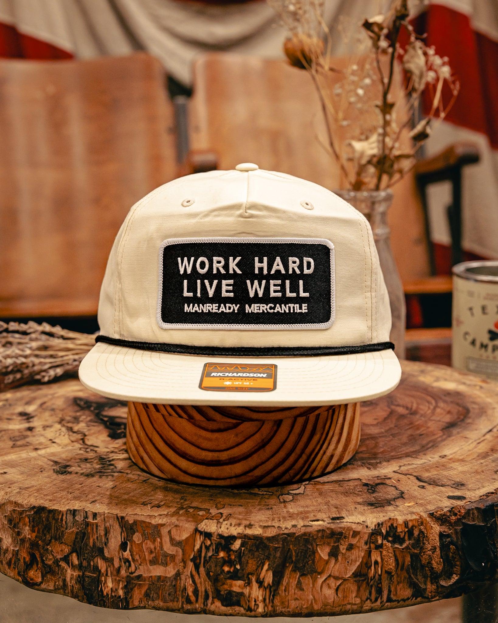 256 Richardson Hat | Work Hard Live Well | White + Black | Manready Mercantile