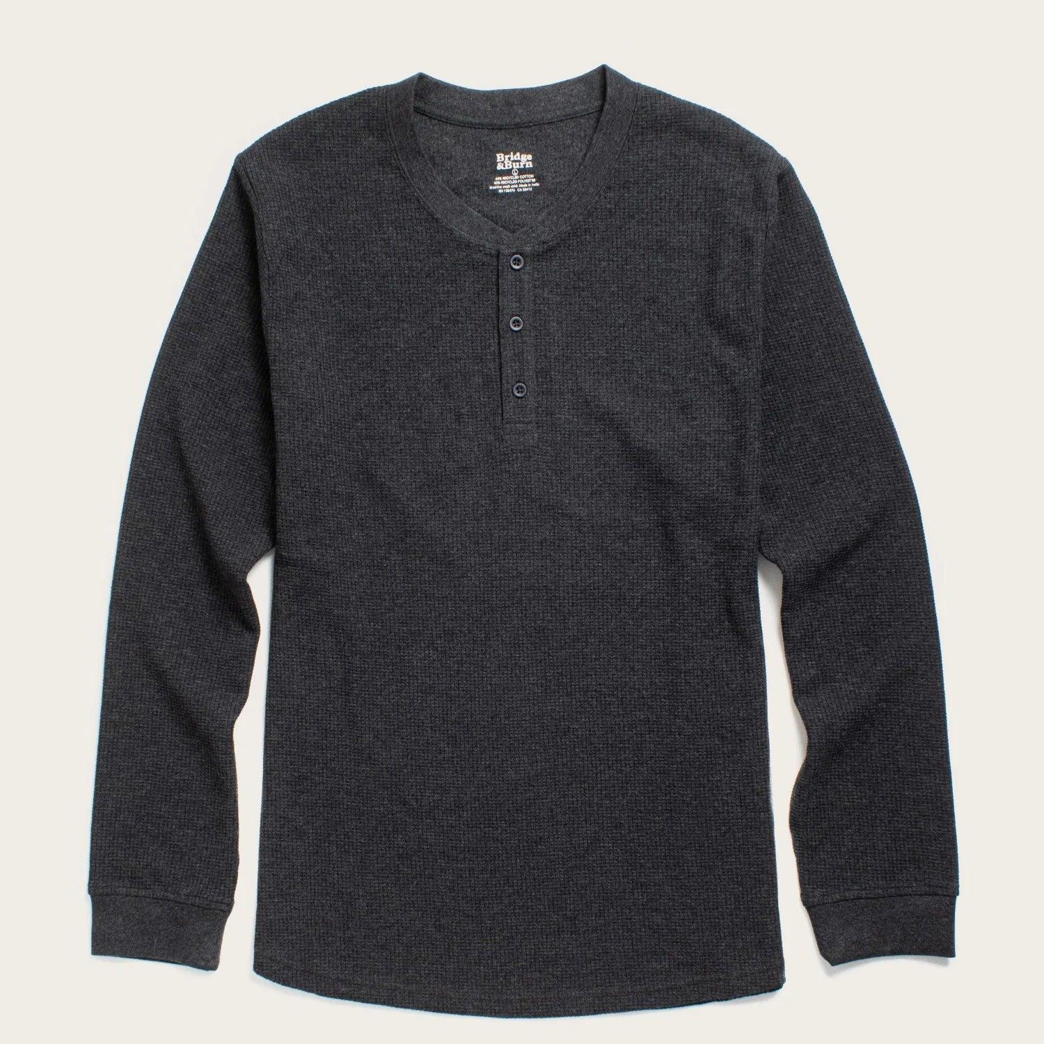 Recycled Waffle Henley | Charcoal Melange | Bridge & Burn