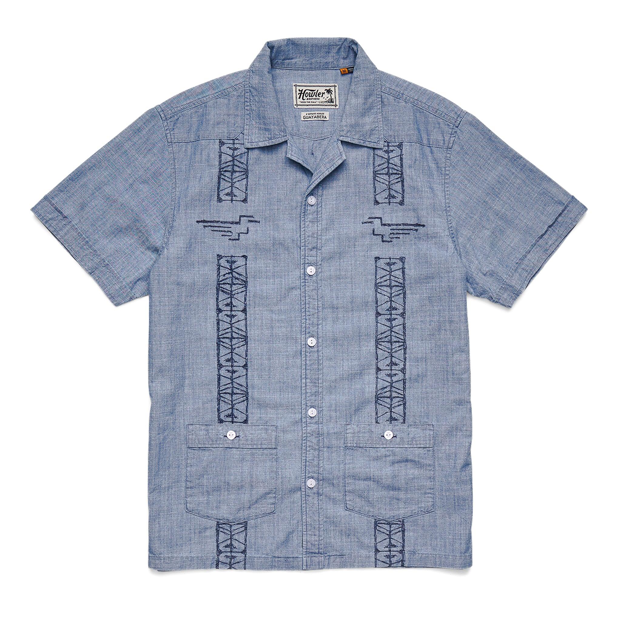 Guayabera Shirt | Pictographs : Washed Indigo Chambray | Howler Bros