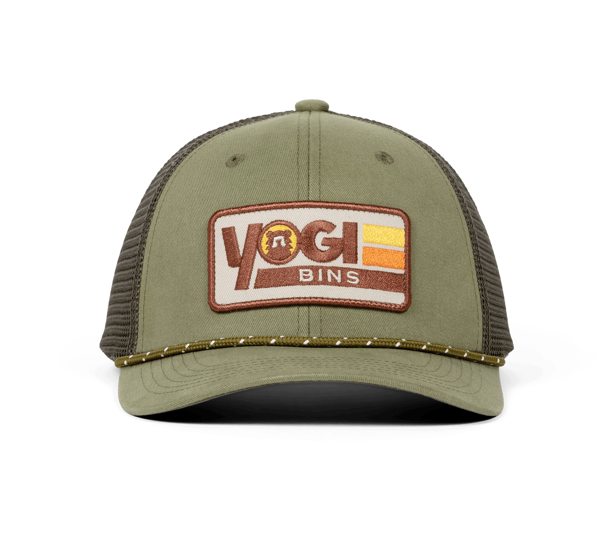 Three Stripes Olive Trucker Hat | Yogi Bins