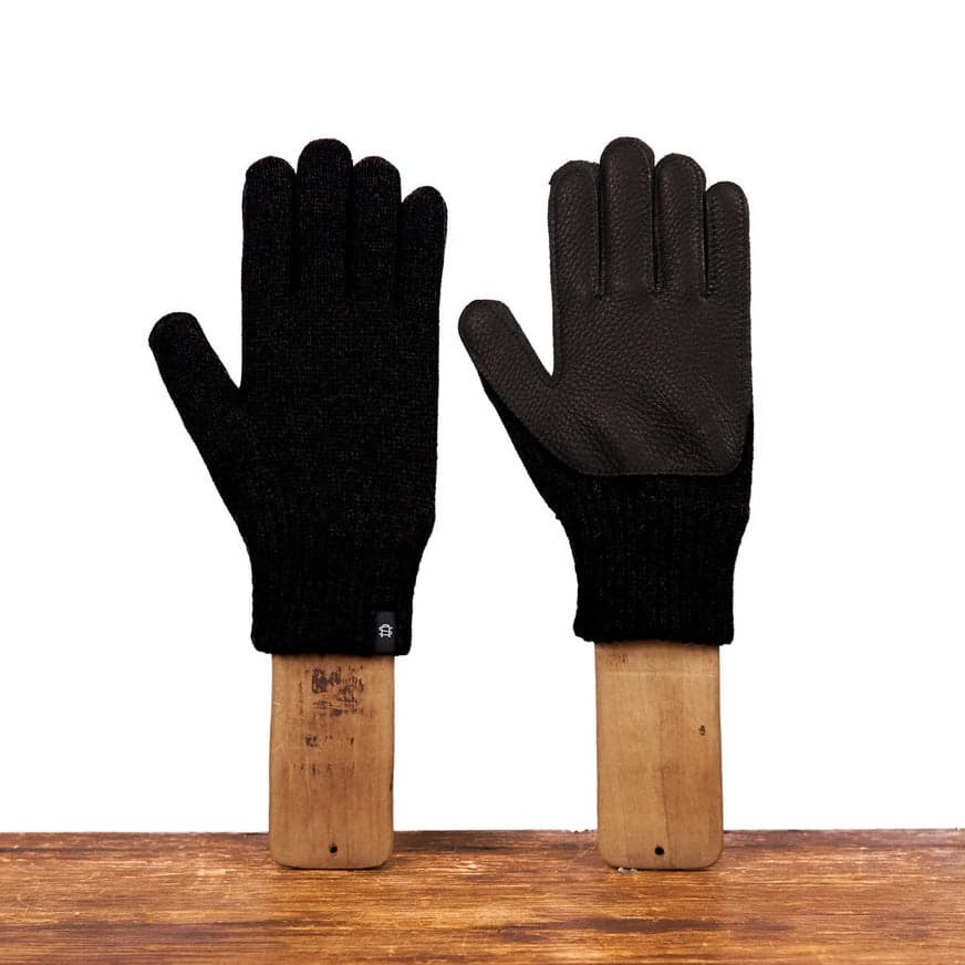 Merino Wool and Recycled Poly Full Finger + Deerskin | Black | Upstate Stock