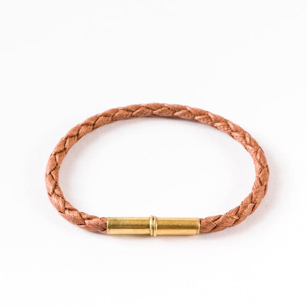 Tres Cuervos Flint Bracelet | Leather Braided .22 | Tan Single Wrap | Tres Cuervos