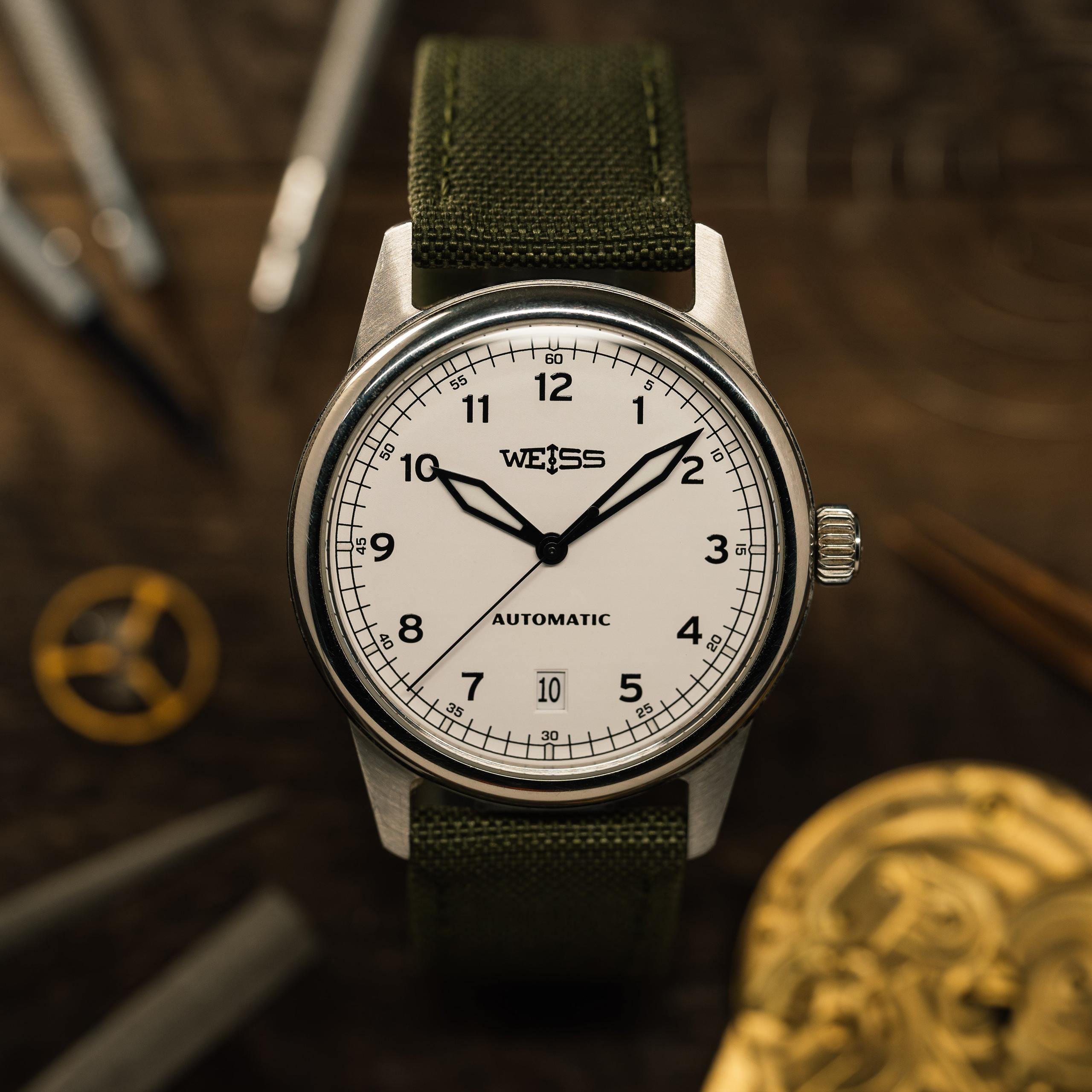 38mm Automatic Standard Issue Field Watch with Date - White Dial