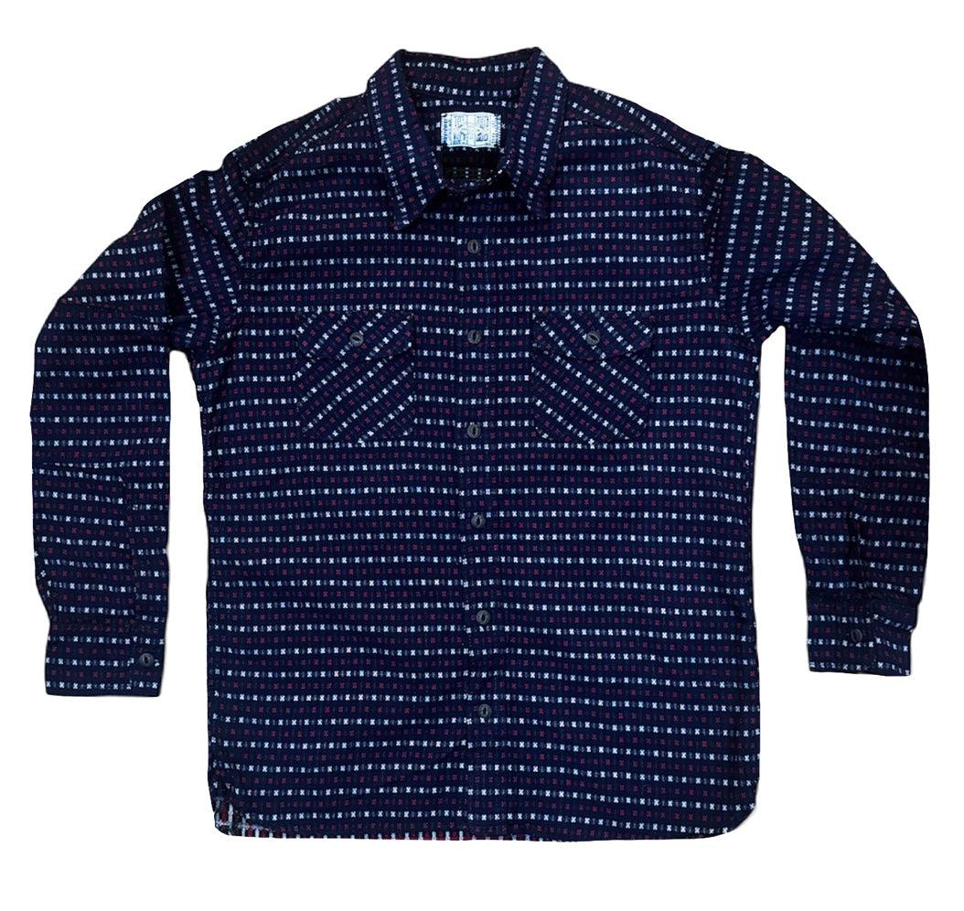 Hanten red & white jacquard check Indigo Farmer Cloth Work Shirt