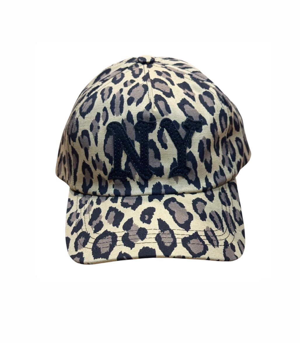 NY black wool felt Japanese leopard/tiger print cap made in NYC