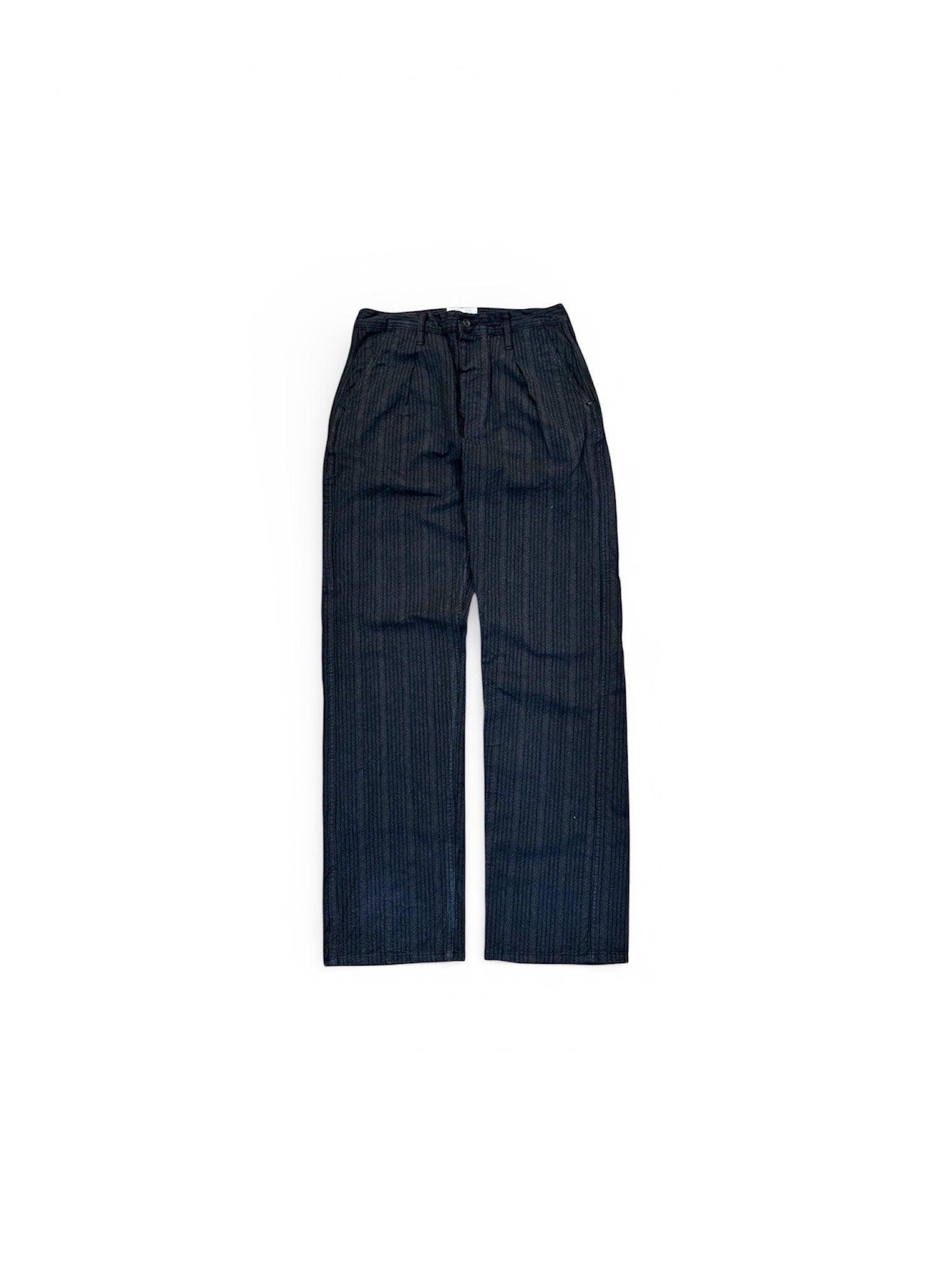 Japanese black and brown stripe twill Wide leg single pleat 40's work trouser