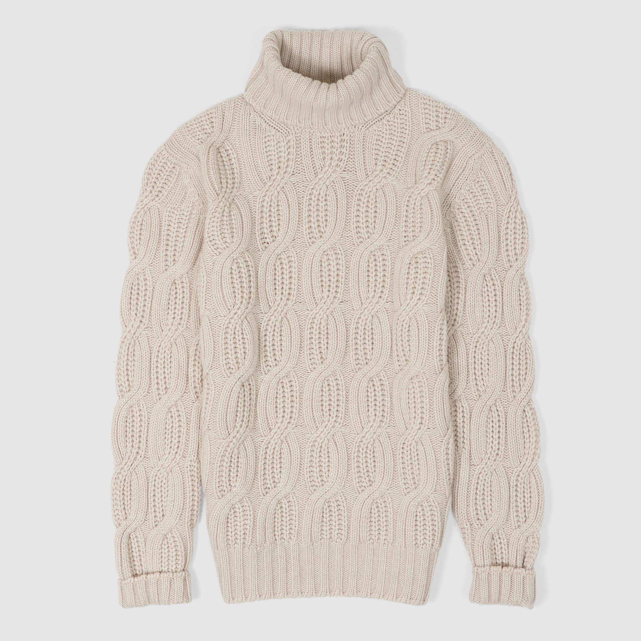 Roll Neck Cable Knit Pure Cashmere Pullover