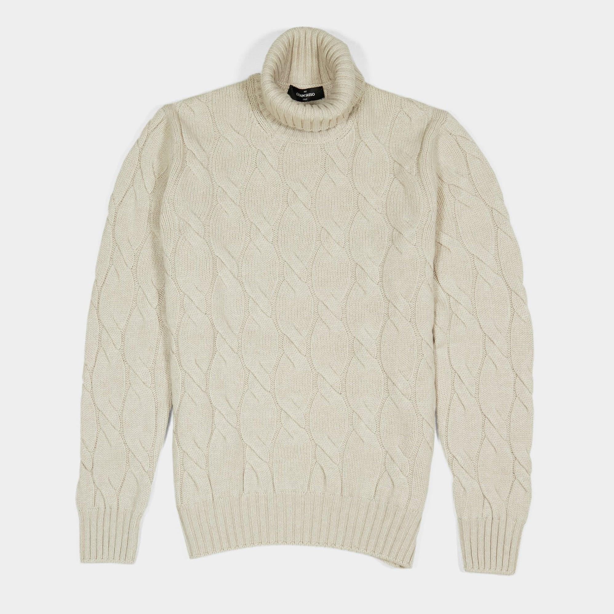 Roll Neck Cable Knit Pure Cashmere Pullover