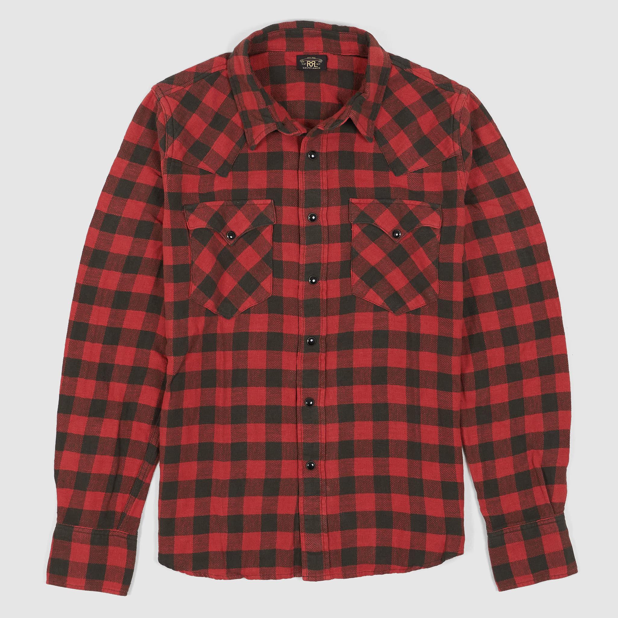 Ladies Red-Black Plaid Cotton-Linen Western Shirt