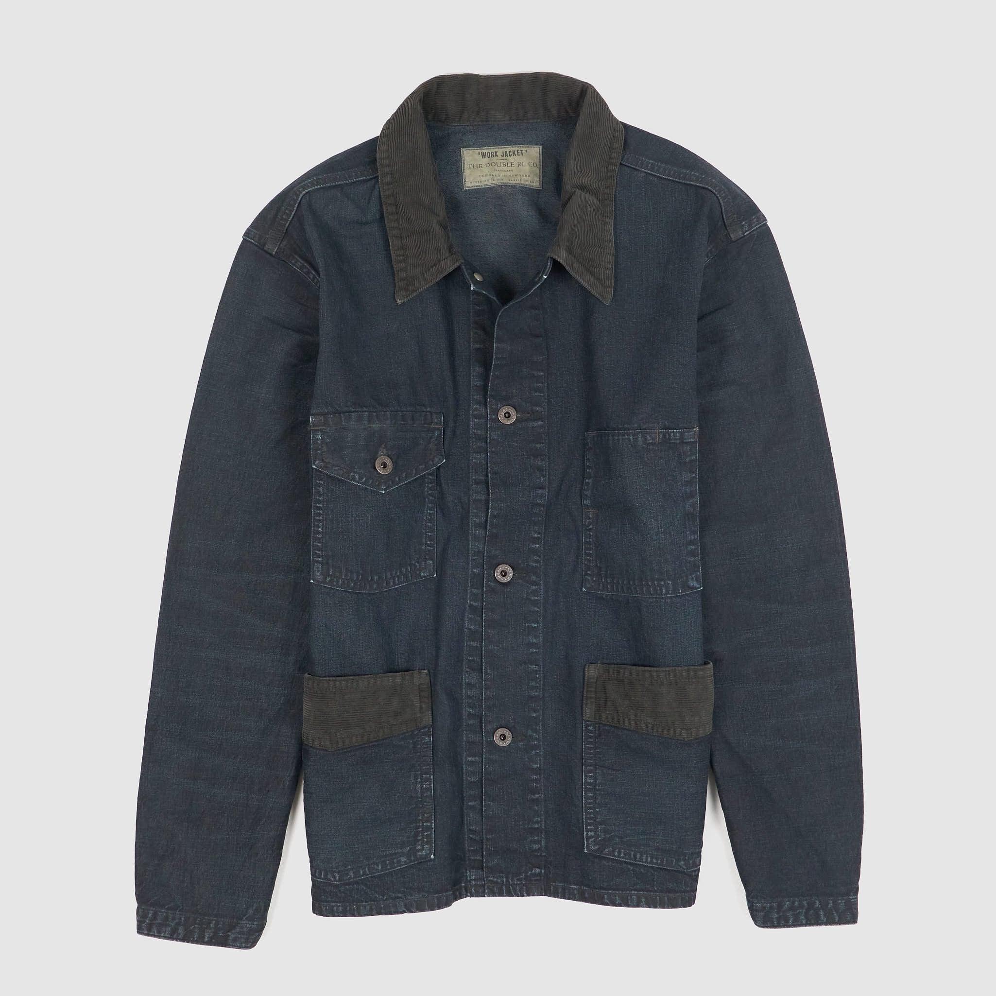 Indigo Work Shirt Jacket With Corduroy Application