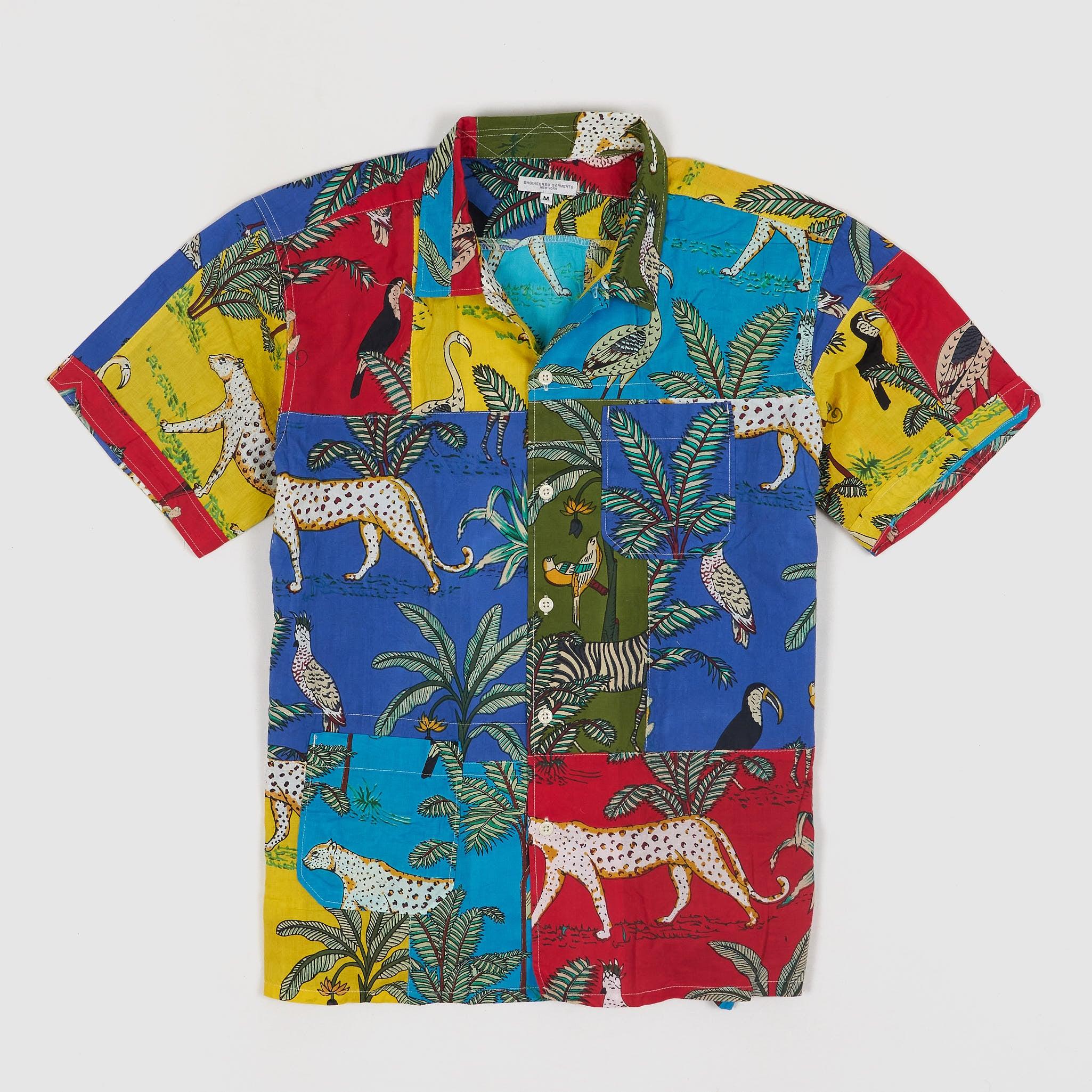 Engineered Garment Animal Print Patchwork Camp Shirt