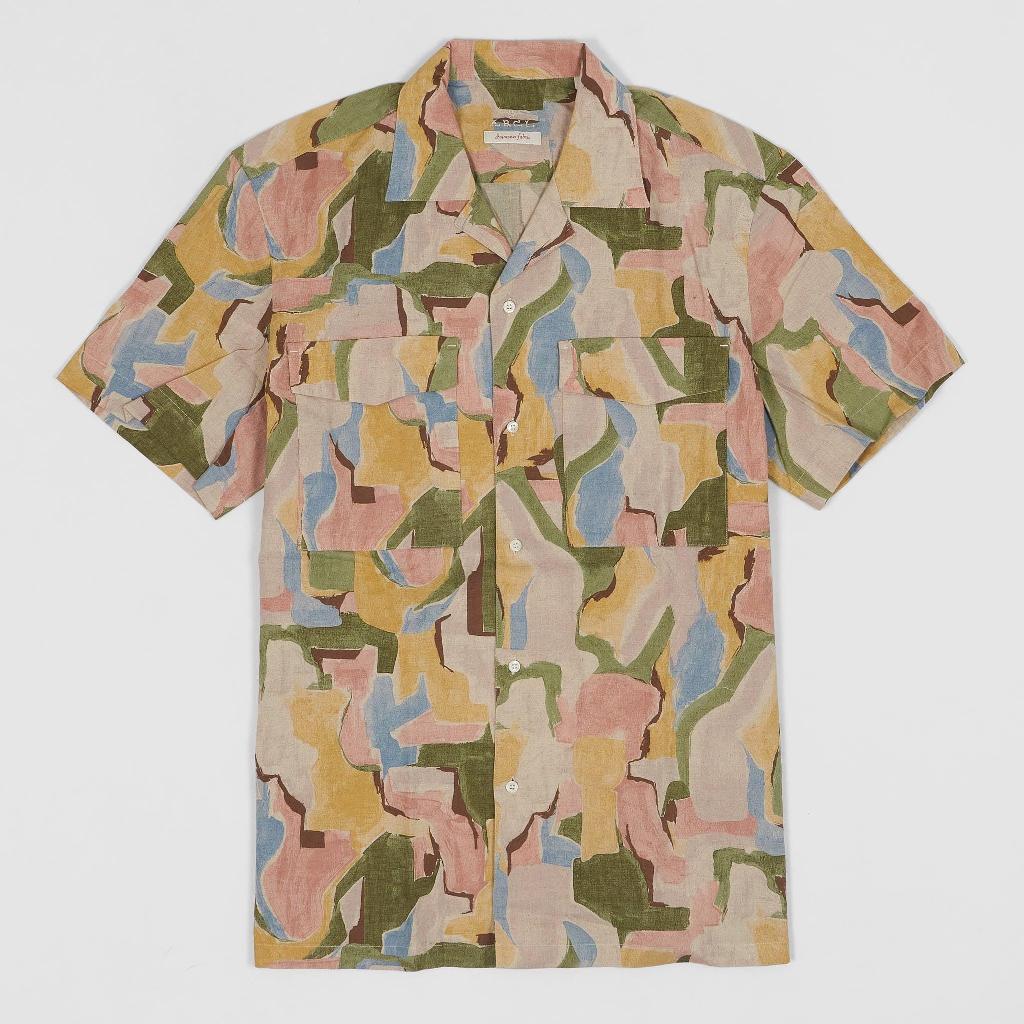 A.B.C.L Short Sleeve Camp Collar  Printed Linen Shirt