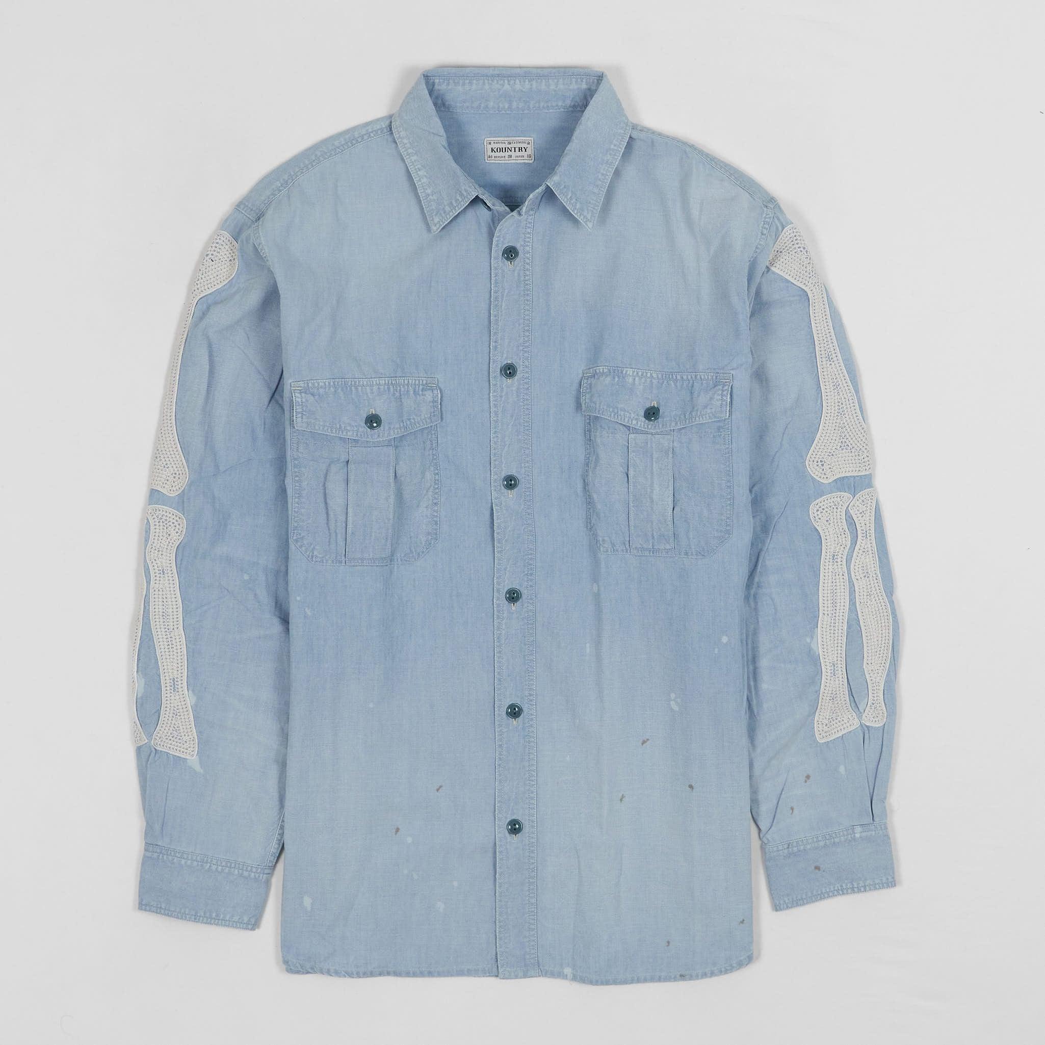 Long Sleeve Chambray Embroidered Bones Shirt