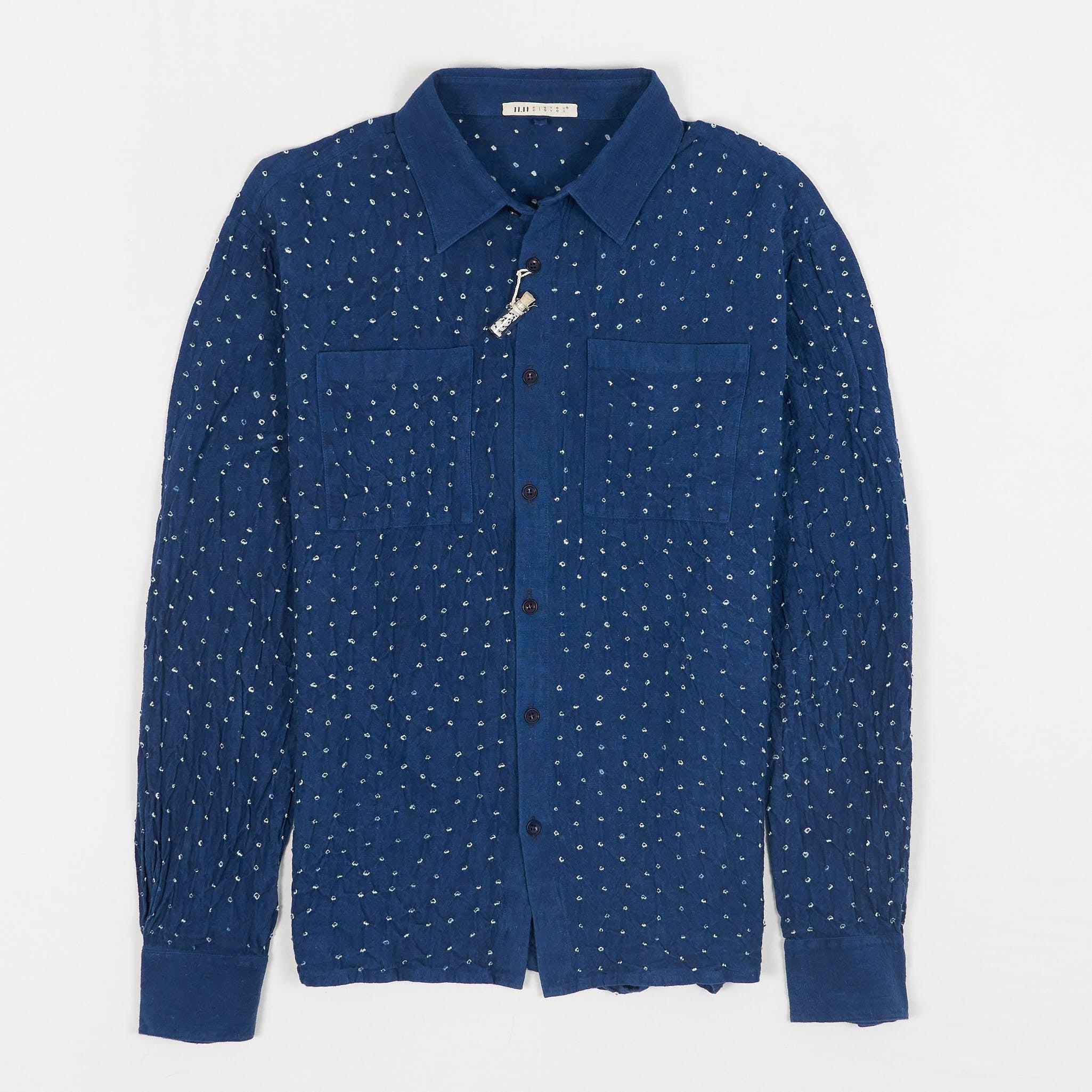 Long Sleeve Indigo Batik Dots Shirt