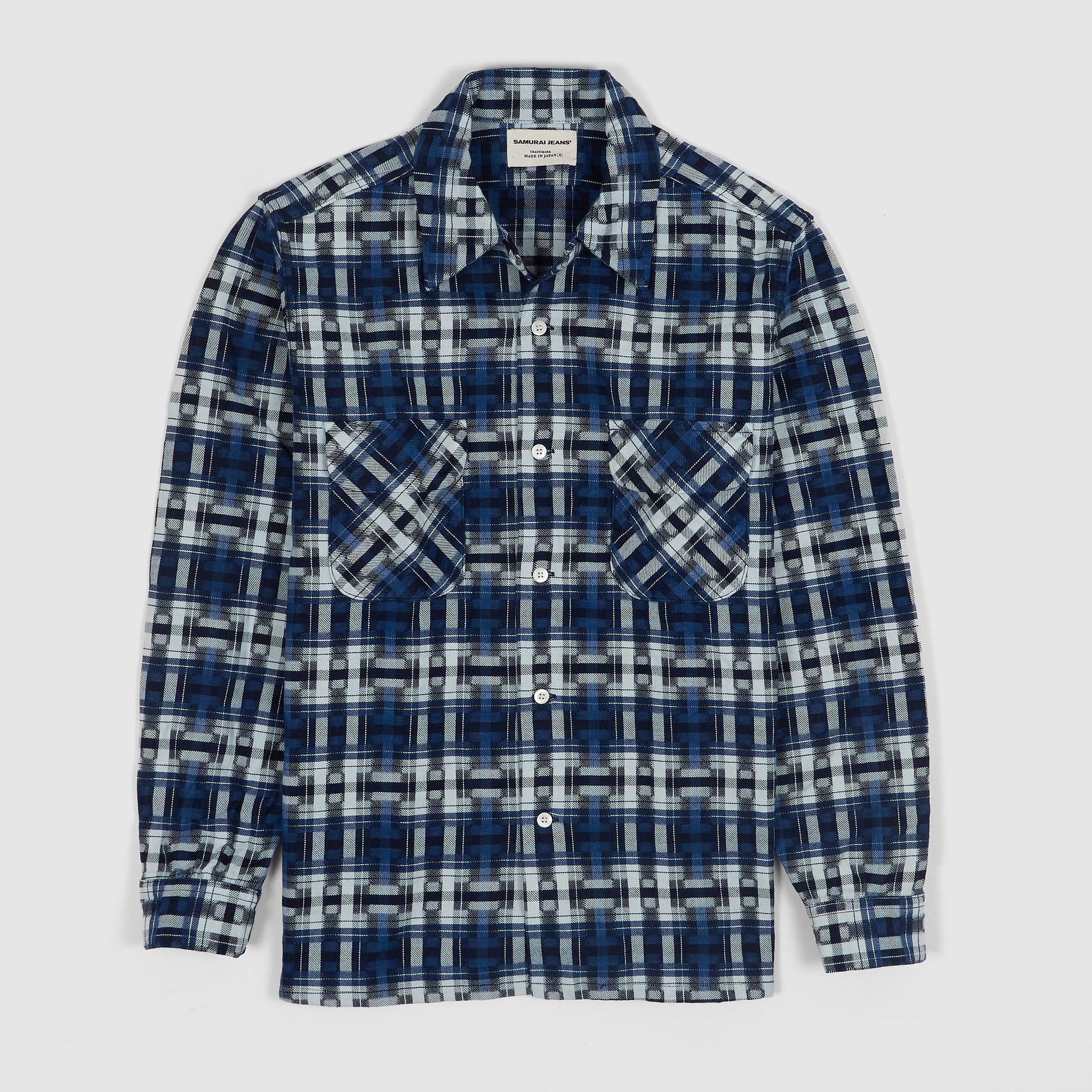 Medium Weight Jacquard Indigo Plaid Overshirt
