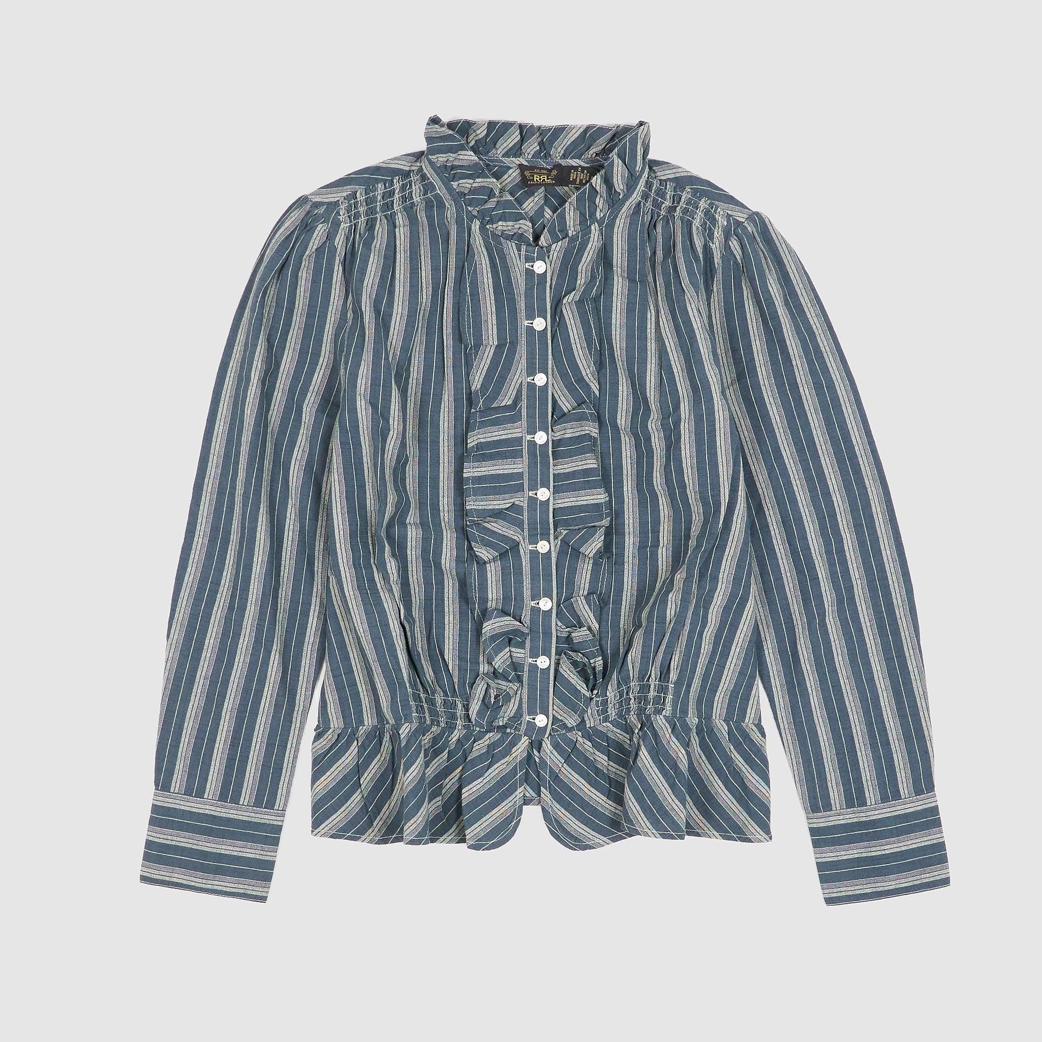 Ladies Yarn- Dyed Ruffle Trim Blouse
